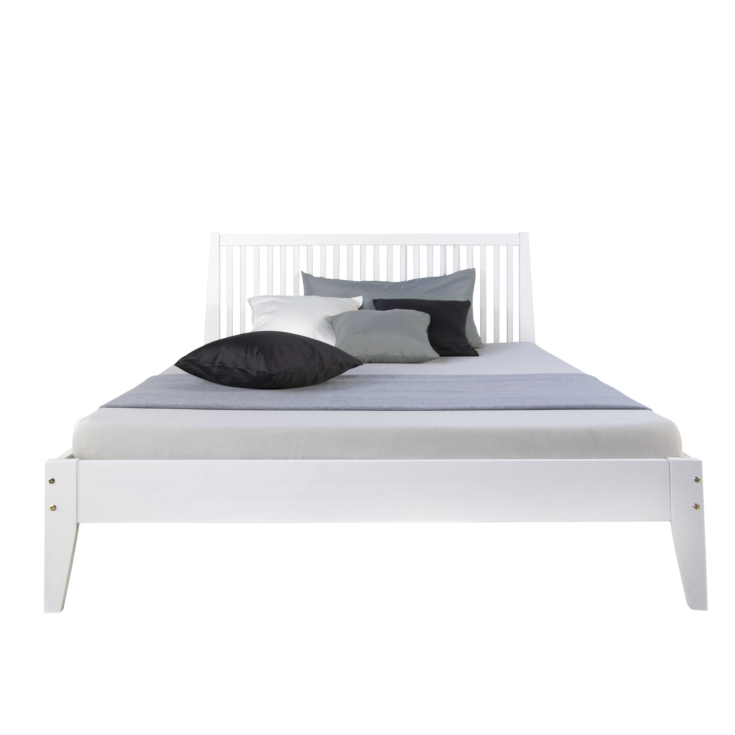 Wood Bed 140x200 cm White | Double Bed | with Slatted Frame | Scandinavian Style | Kids Youth Guest Bedroom