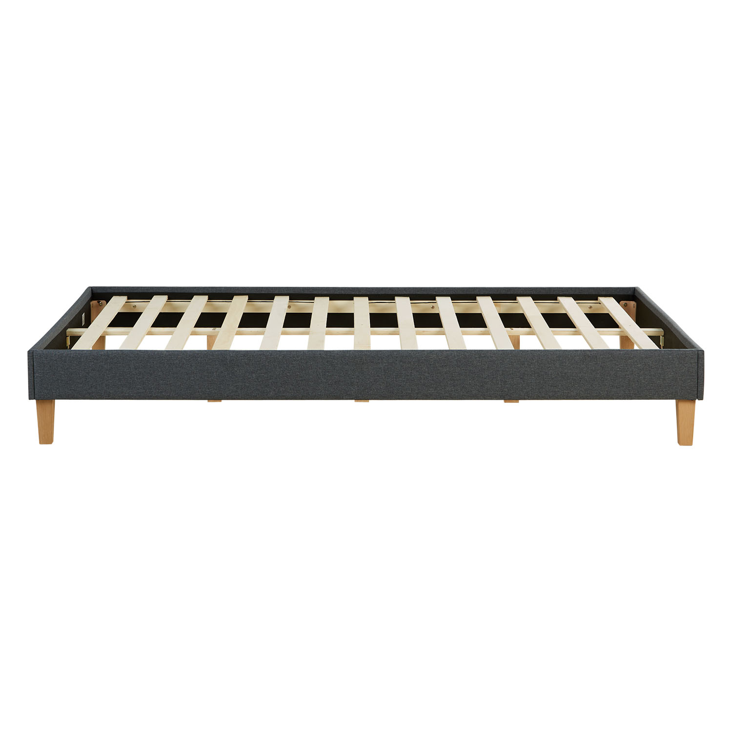 Upholstered bed 140x200 cm grey | futon bed | with slatted frame | double fabric bed frame
