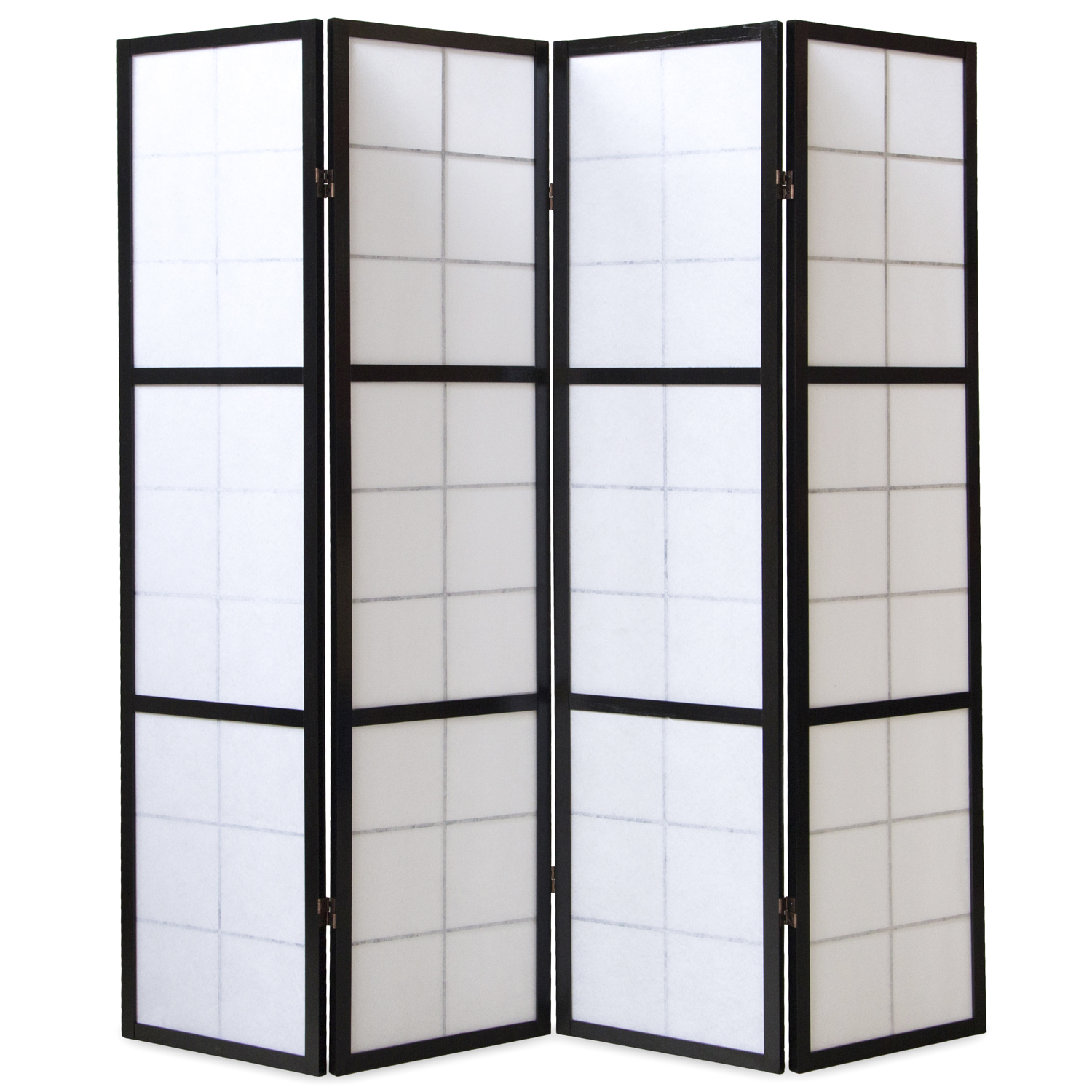 Black 4-panel folding screen – Shoji room divider made of wood and rice paper