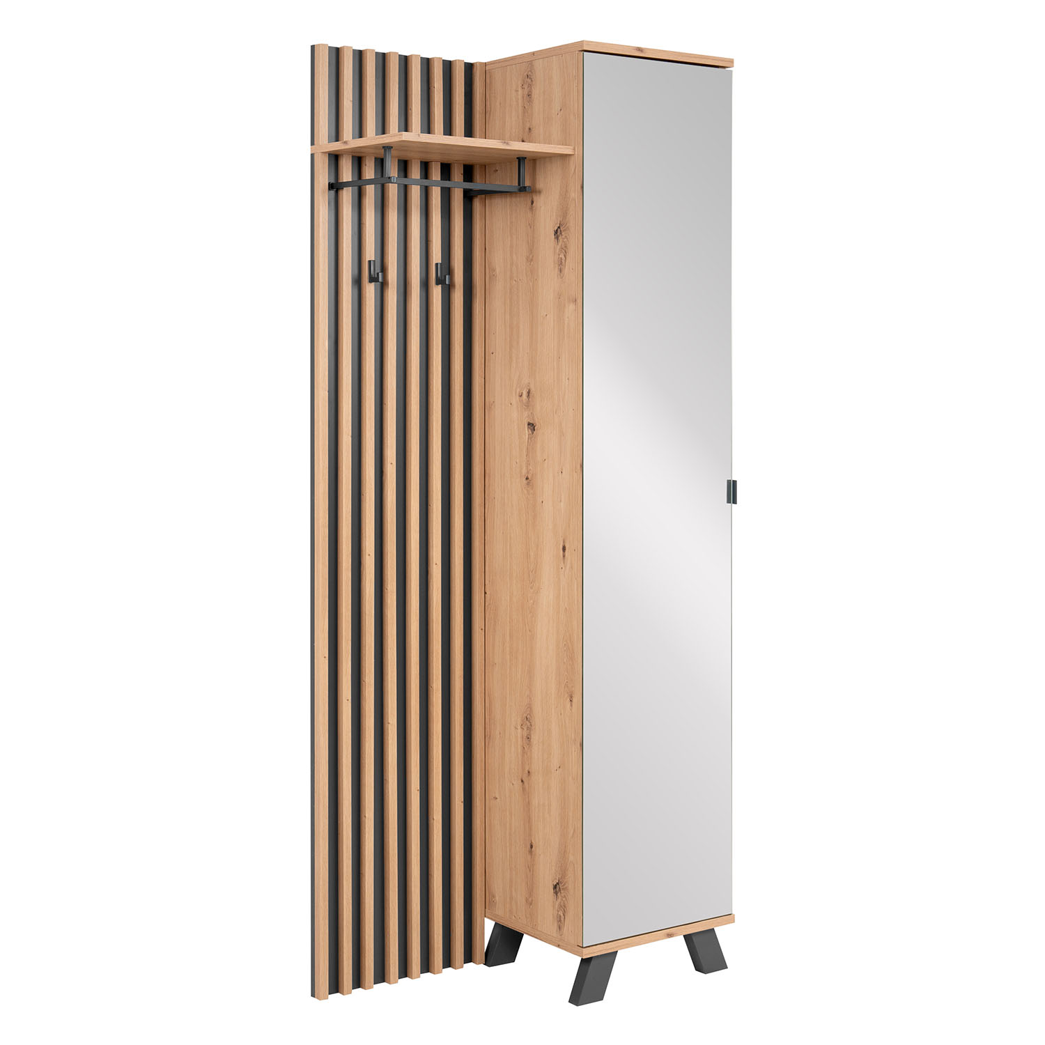 Industrial Look Wardrobe Hallway with Mirror Furniture Hall Unit Hallway Wardrobe Oak Wood 3D Wall Panel Entryway Coat Rack