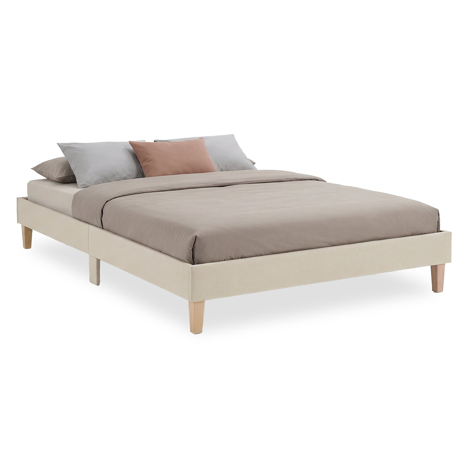Upholstered bed 140x200 cm beige | futon bed | with slatted frame | double fabric bed frame