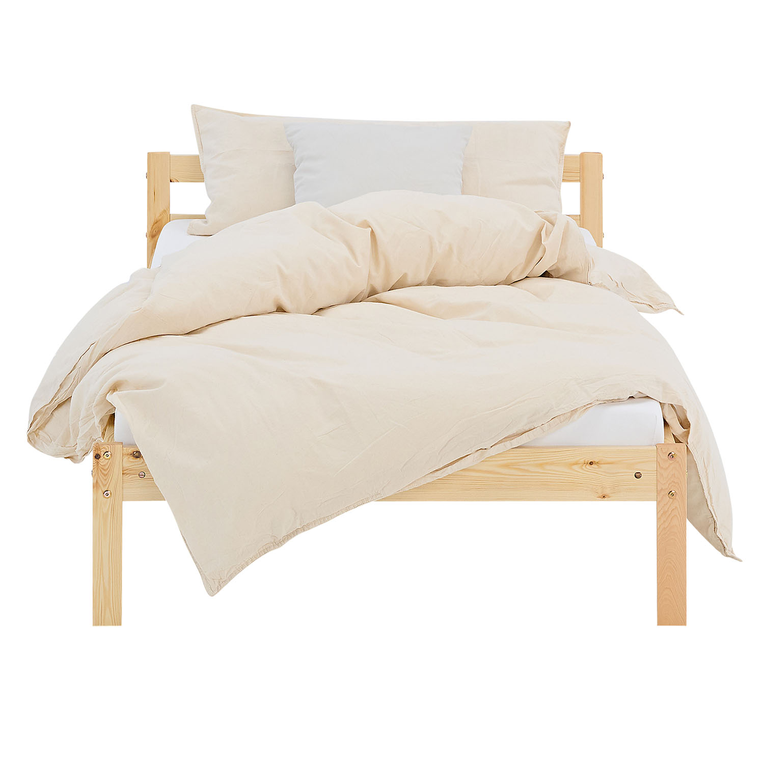 Wooden Bed 90x200 cm Natural – Solid Wood Single Bed with Slatted Base for Teenagers' Rooms, Guest Rooms, and Bedrooms