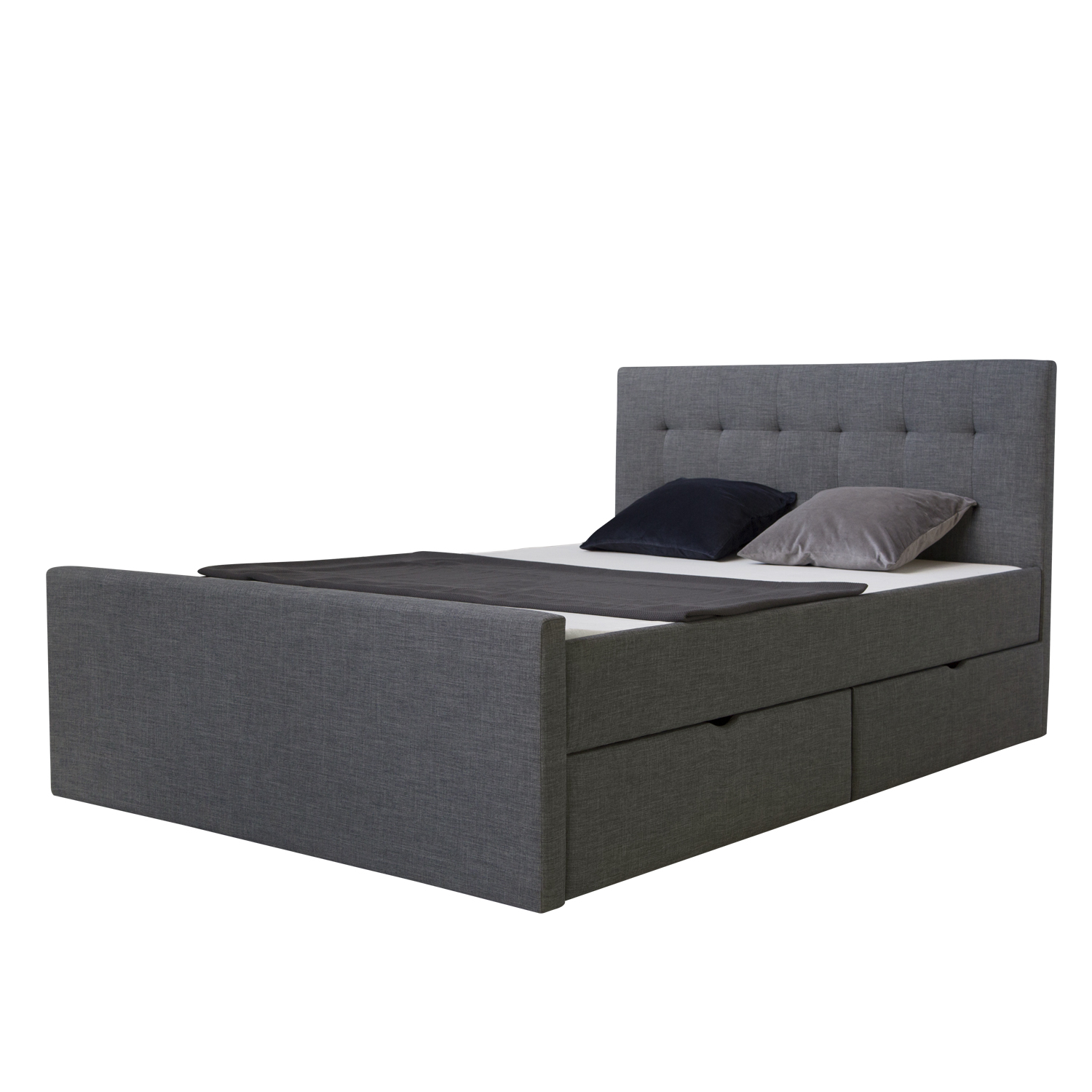 Upholstered Bed Frame Double Bed 120x200 Grey Platform Bed Fabric Headboard 2 Drawers
