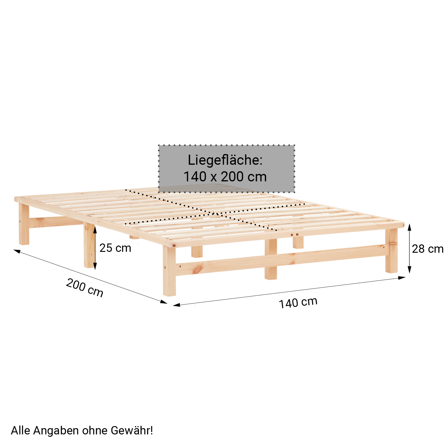 140x200 cm Natural Wood Pallet Bed with Mattress & Storage Drawers – Double Wooden Bed Frame with Storage