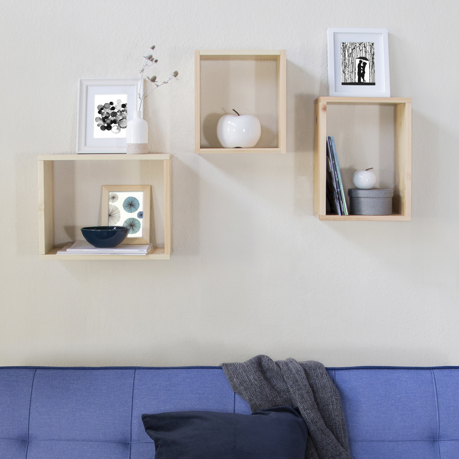 Wooden Rack Set of 3 Hanging Shelf Bookcase Bookshelf 3 Parts Wood Natural