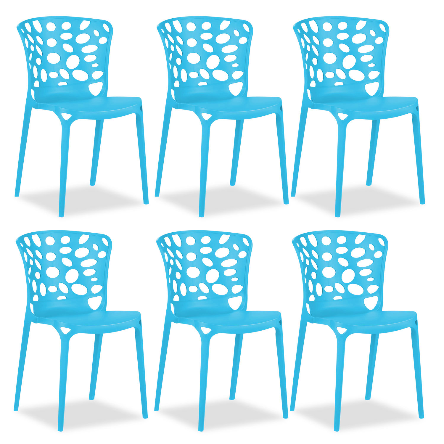 Garden chair Set of 6 Modern Blue Camping chairs Outdoor chairs Plastic Stacking chairs Kitchen chairs