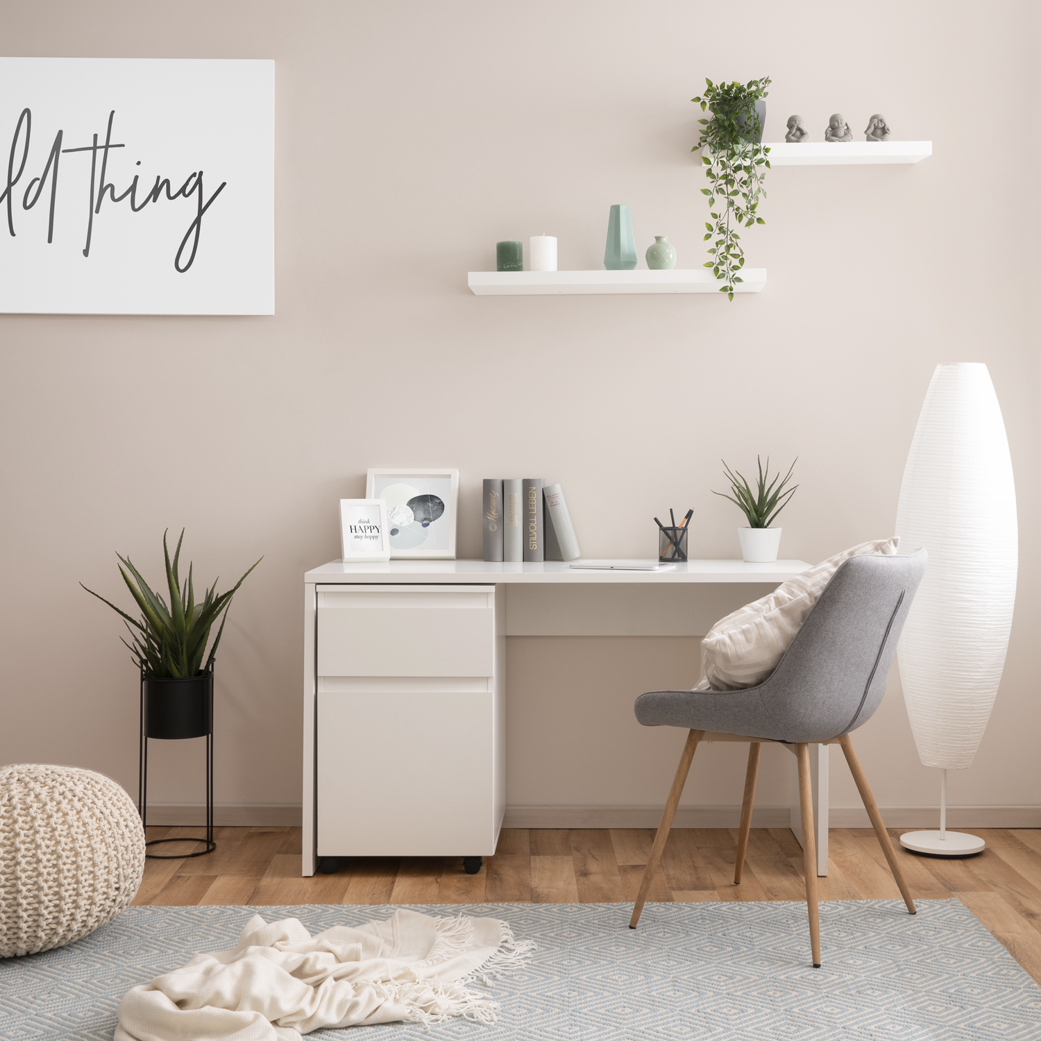 Desk White Mobile pedestal Office table Computer table