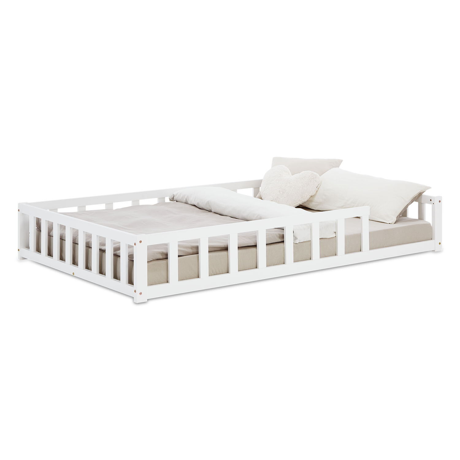 Toddler Floorbed 90x200 or 120x200 cm Montessori Bed with Barriers White Natural Wooden Infant Floor Bed Children's Bed Massif Kids Bed Single Bed Mattress