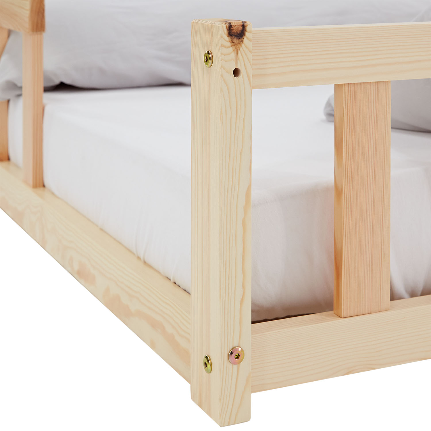 Children's Bed 120x200 Natural | Floor Bed with Mattress & Slatted Frame | with Fall Protection | Montessori