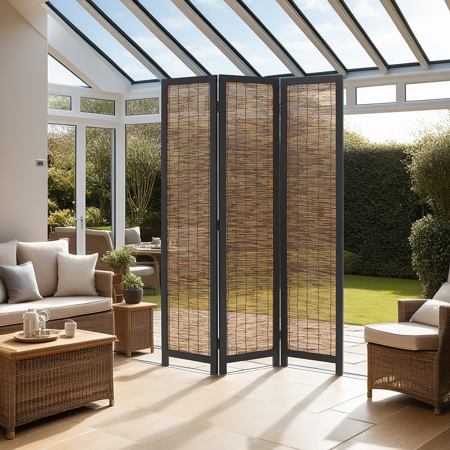 Paravent Black Wooden | 3-panel | Willow | Room Divider Partition Privacy Screen