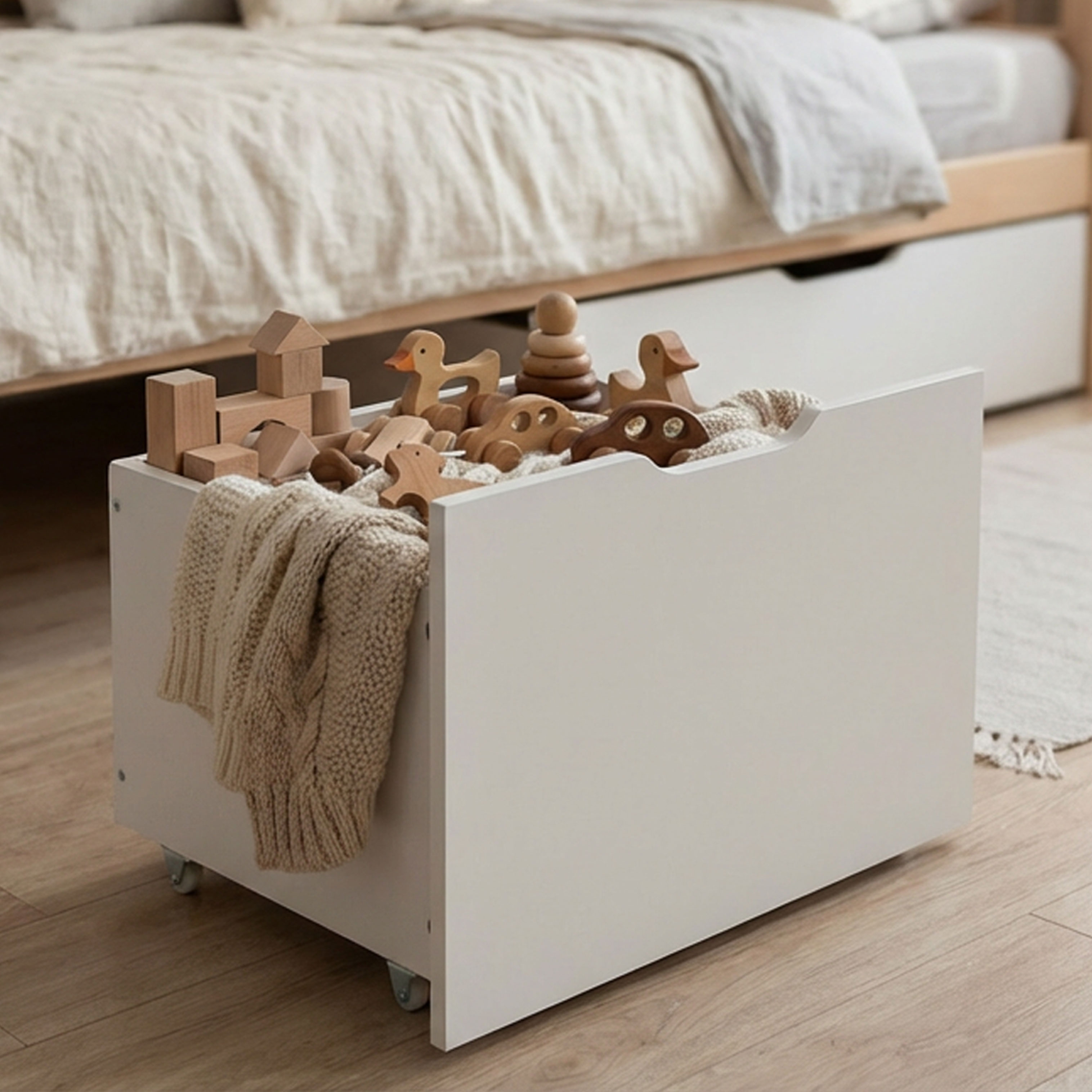 Under Bed Storage for Cabin Bed Wooden Bed Drawer White Below Bed Storage Unit Organizer Pull-out Bed Box