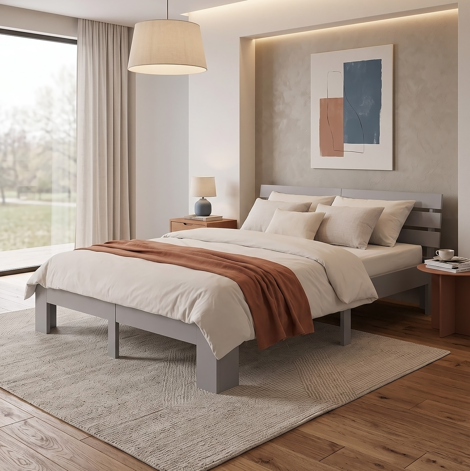 Wooden bed 90 120 140 160 180 cm white natural or grey double bed futon bed frame solid wood single bed