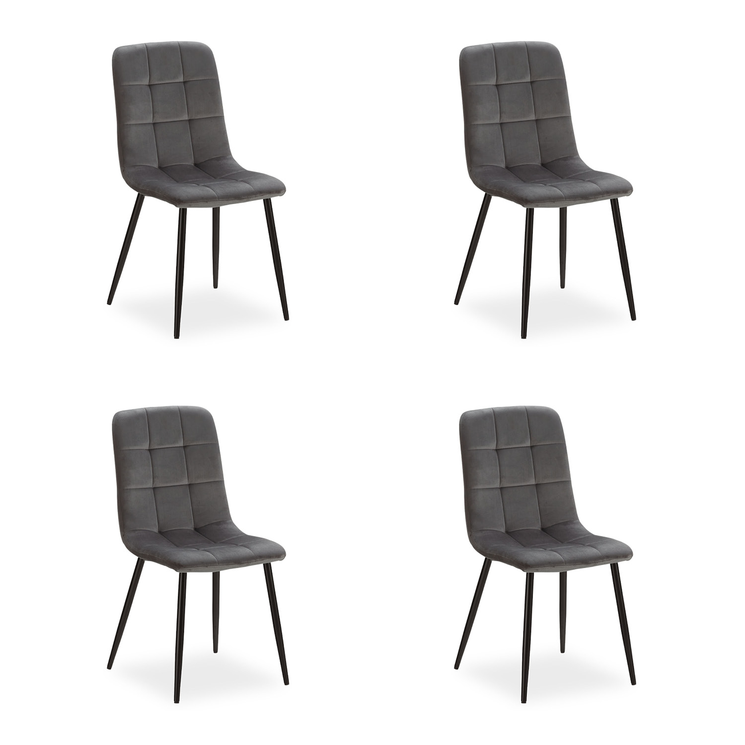 Upholstered Chair Velvet Grey | Set of 4 | without Armrests | Kitchen Dining Room Office