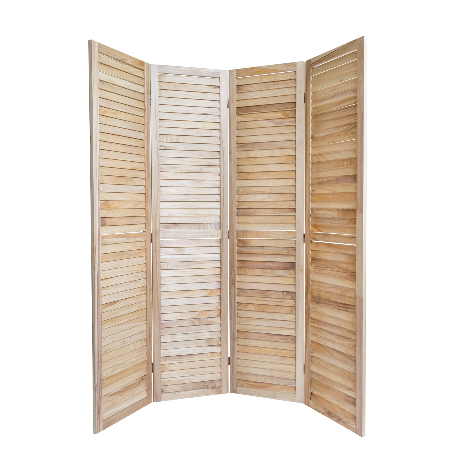 Paravent Natural Wooden Slats | 4-panel | Wood | Room Divider Partition Privacy Screen