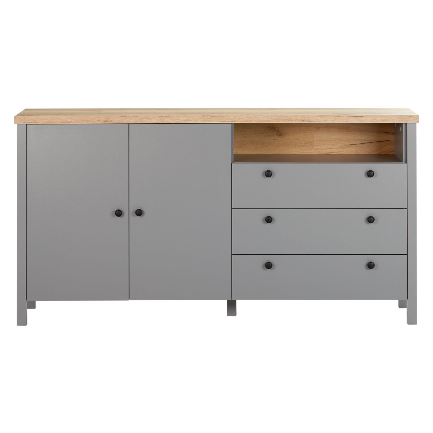 Chest of Drawers Sideboard Grey 166.5 cm Wood Solid Cupboard with 3 Drawers Highboard Living Room Cabinet