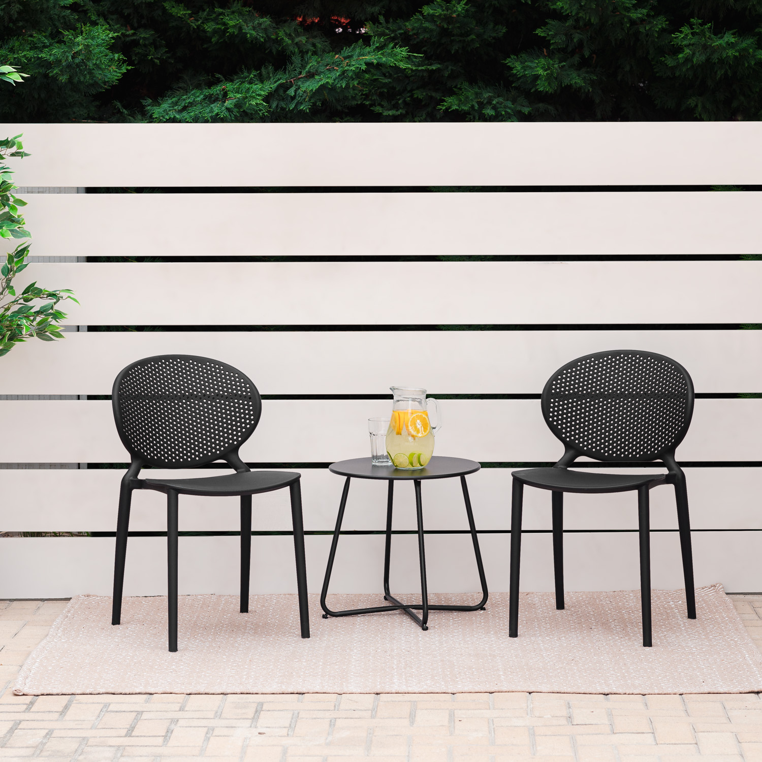 Modern Garden chair Set of 4 Black Camping chairs Outdoor chairs Plastic Stacking chairs Kitchen chairs