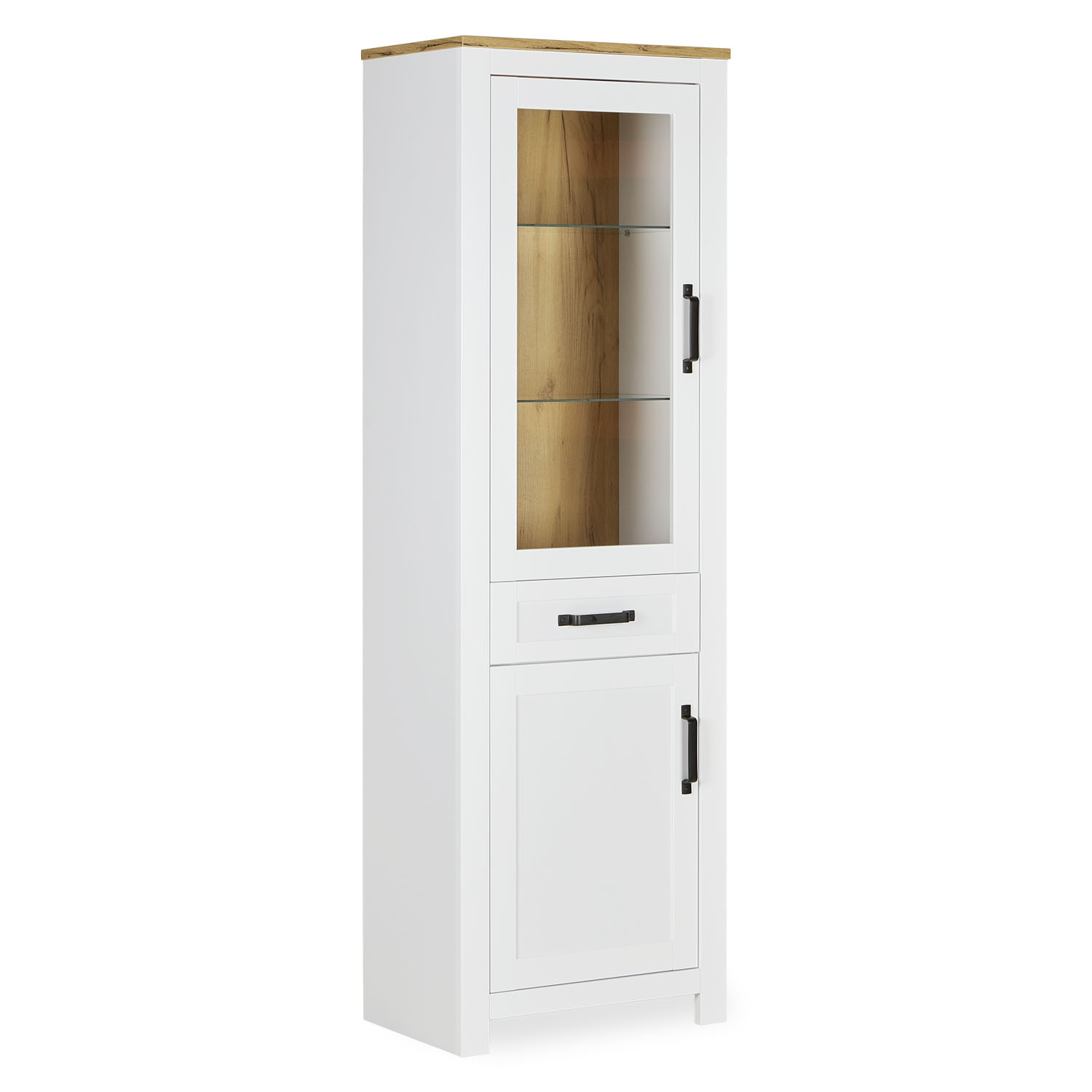 Showcase Highboard White Cabinet with compartments Living room cabinet Wood Oak Country Style