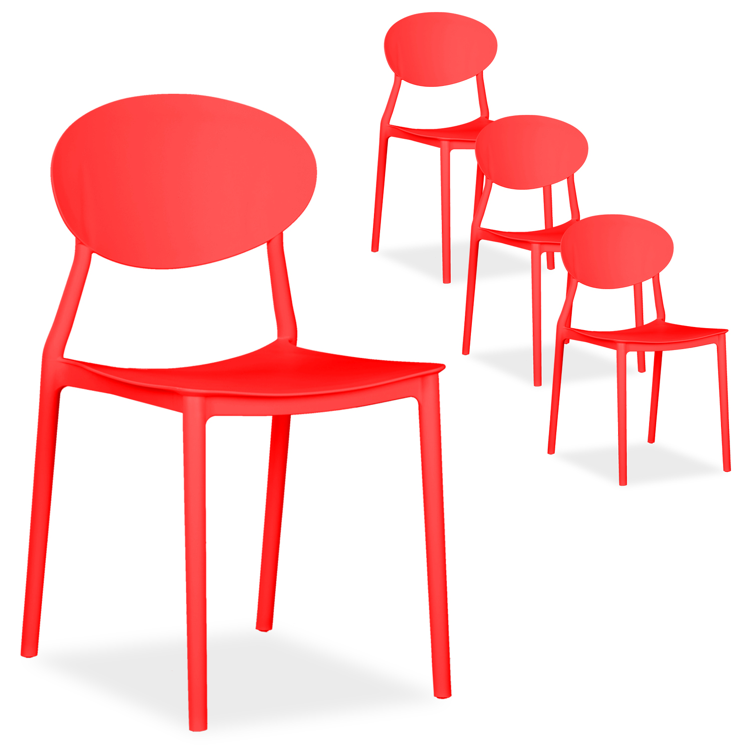 Garden chair Set of 4 Camping chairs Red Outdoor chairs Plastic Stacking chairs Kitchen chairs