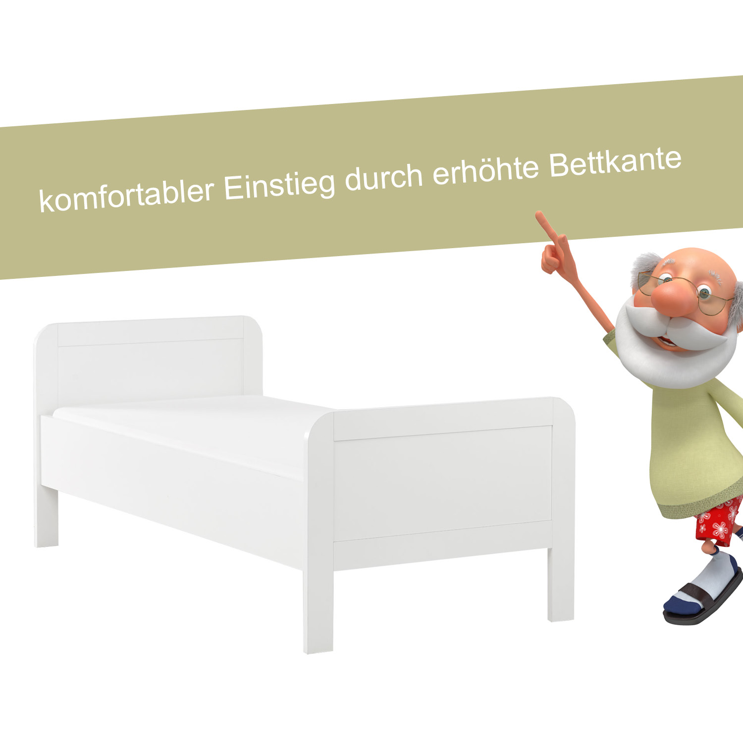 Comfort bed 90x200 Senior bed White Oak Adjustable height Wooden Single bed Bed frame