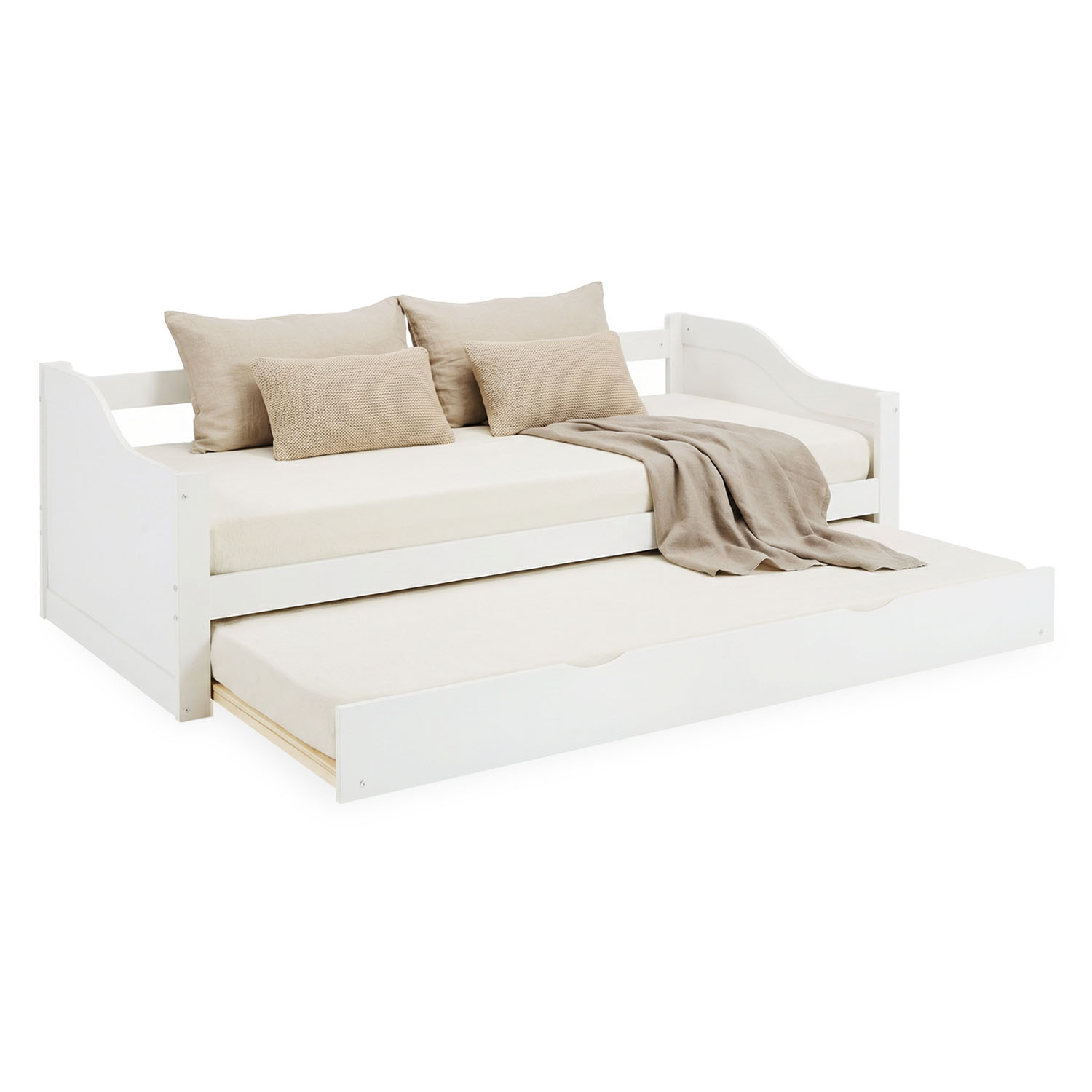 Wooden Bed 90x200 cm White | Pull-out | Bunk Bed | With Mattress | Pull-out Bed, Duo Bed, Functional Bed