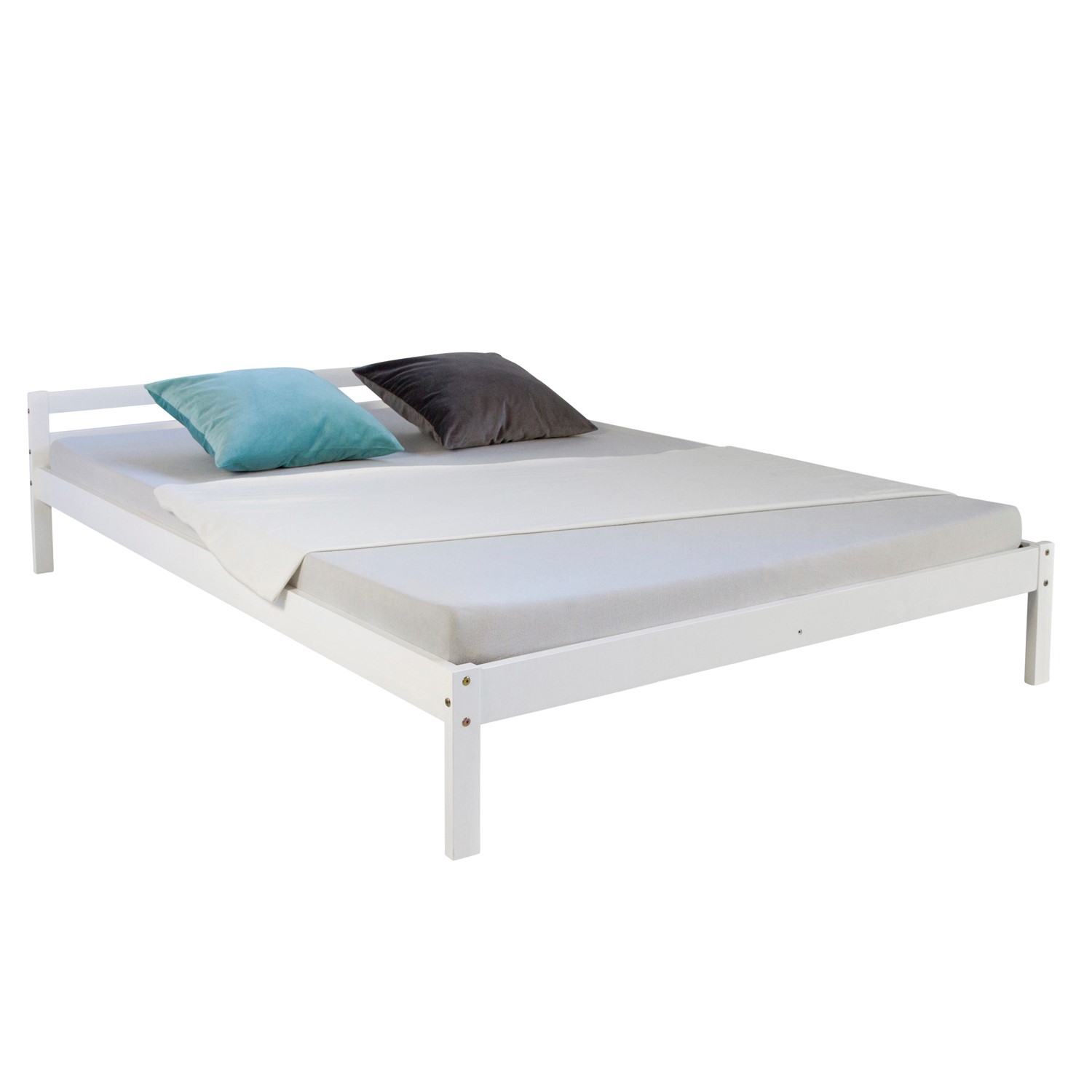 Wooden Bed 140x200 cm White – Solid Wood Double Bed with Slatted Base for Teenagers' Rooms, Guest Rooms, and Bedrooms