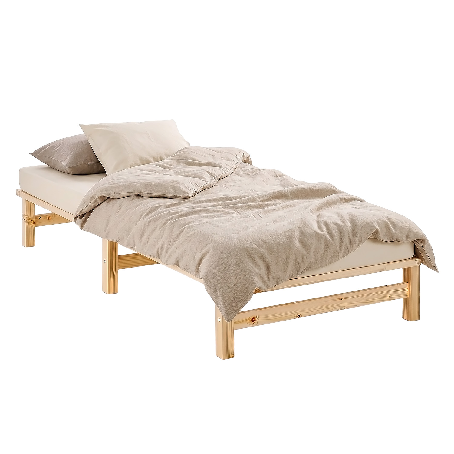 90x200 cm Natural Pallet Bed – Single Wooden Bed with Slatted Base