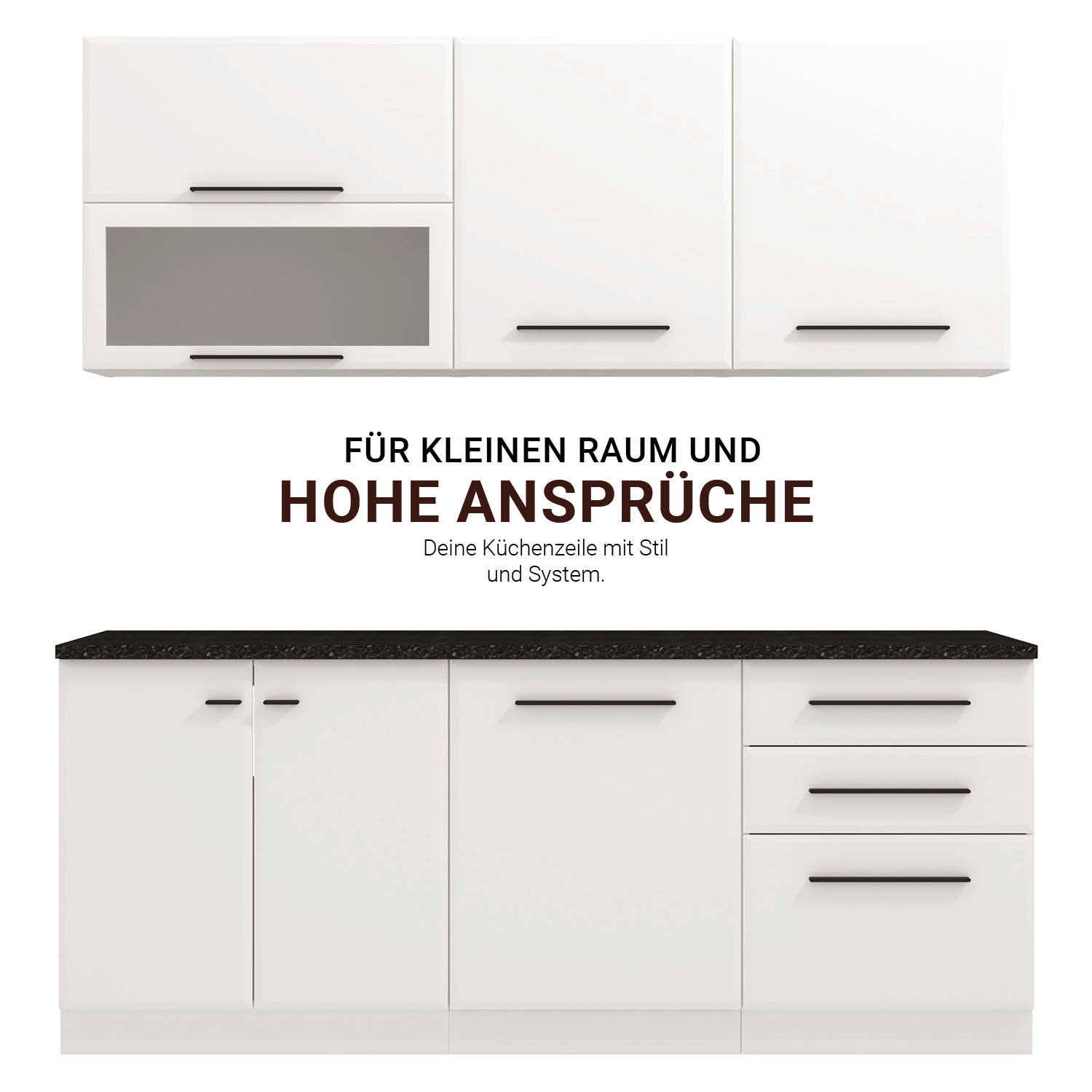 200 cm White Kitchen Unit – Modern Kitchen Unit Without Appliances, Featuring Storage Space