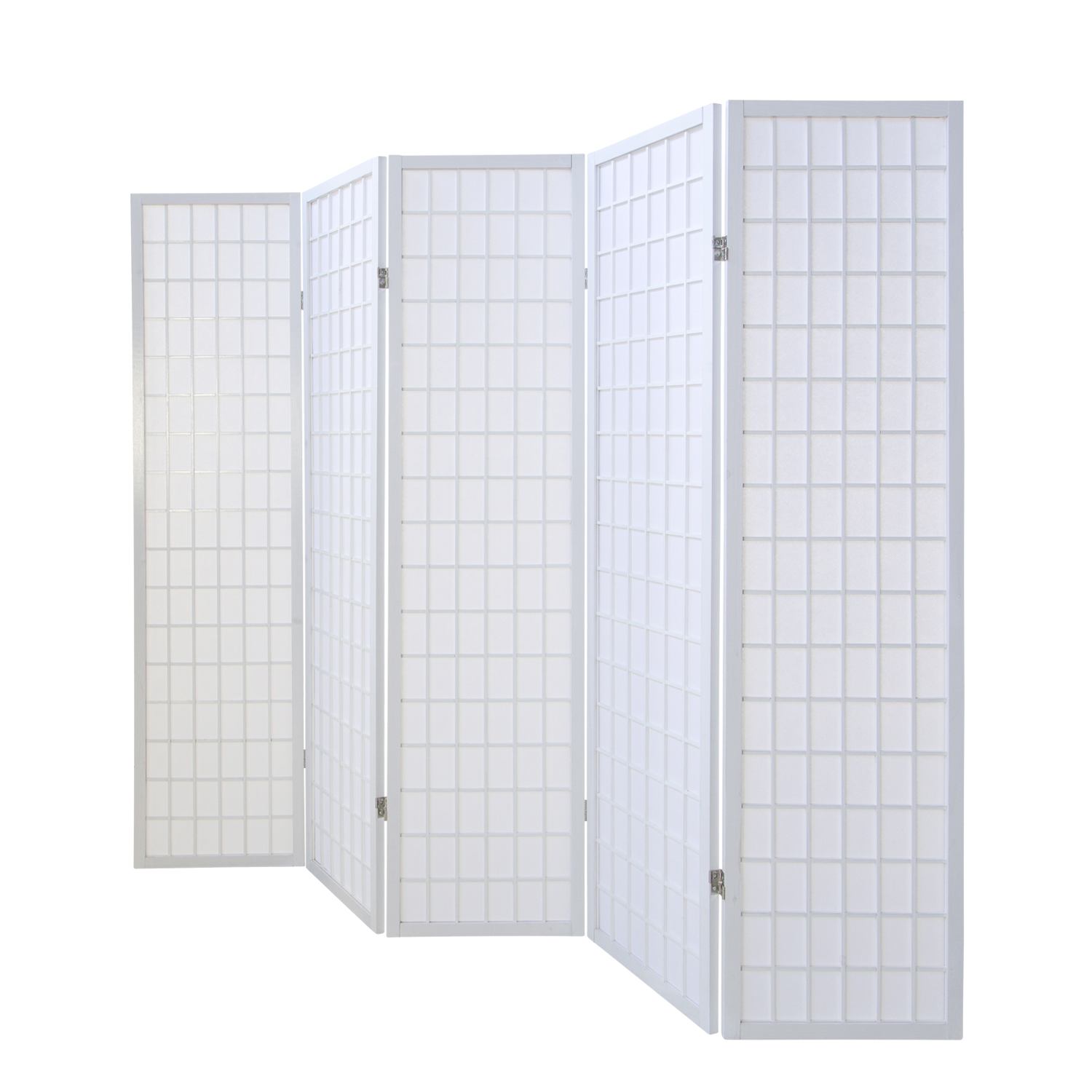 Paravent room divider 5 parts partition wall Shoji Foldable White