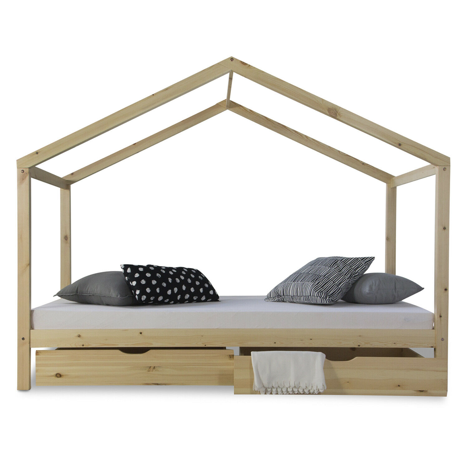 Children's Bed 90x200 cm Natural | House Bed with Drawers | Single Bed | with Slatted Frame | Wood Children's Bed 90x200 cm Natural | House Bed with Drawers | Single Bed | with Slatted Frame | Wood