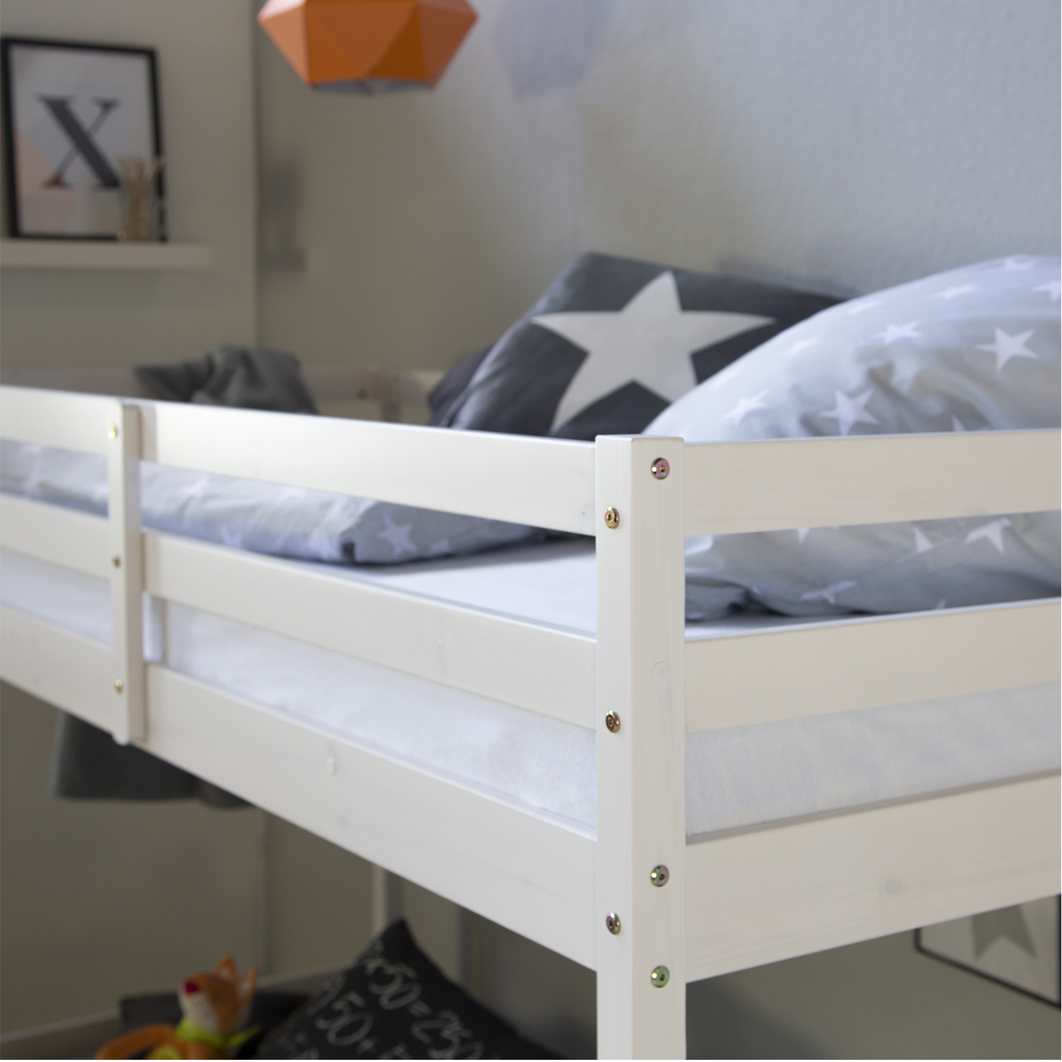 Bunk bed with or without drawer and 2 matresses Children bed 90x200 cm wooden Kids bed Set High sleeper White Slats