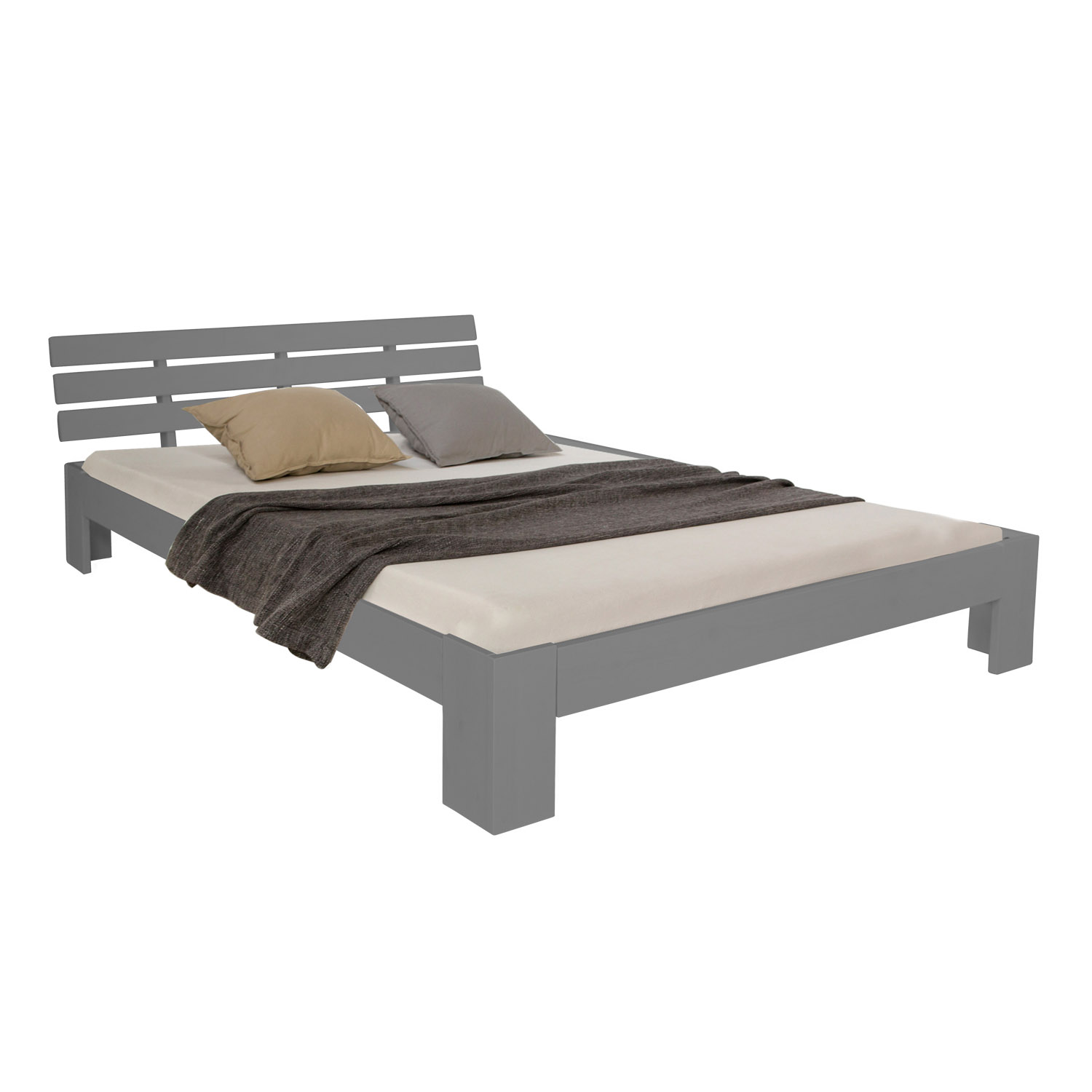 Solid Pine Wood Bed, 180x200 cm – Double Bed with Slatted Base
