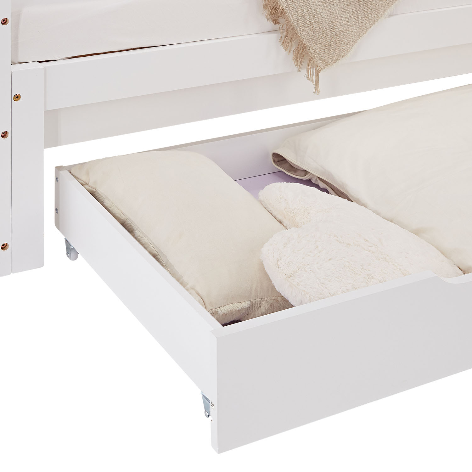 Wood Bed 90x200 cm White | Extendable to Double Bed | Storage | with Slatted Frame | Kids Youth Guest Bedroom