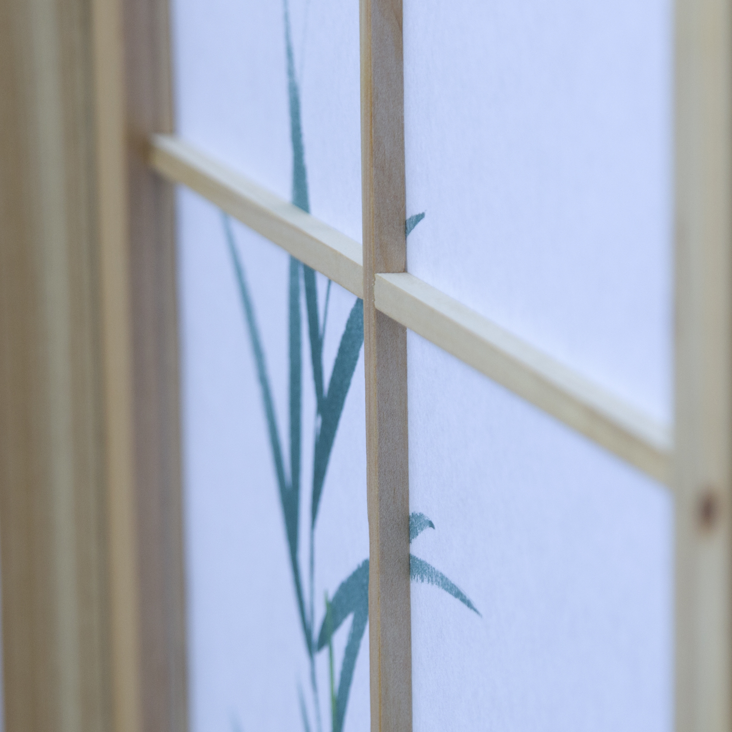 Paravent Natural Bamboo Pattern Print | 4-panel | Wood | Room Divider Partition Privacy Screen