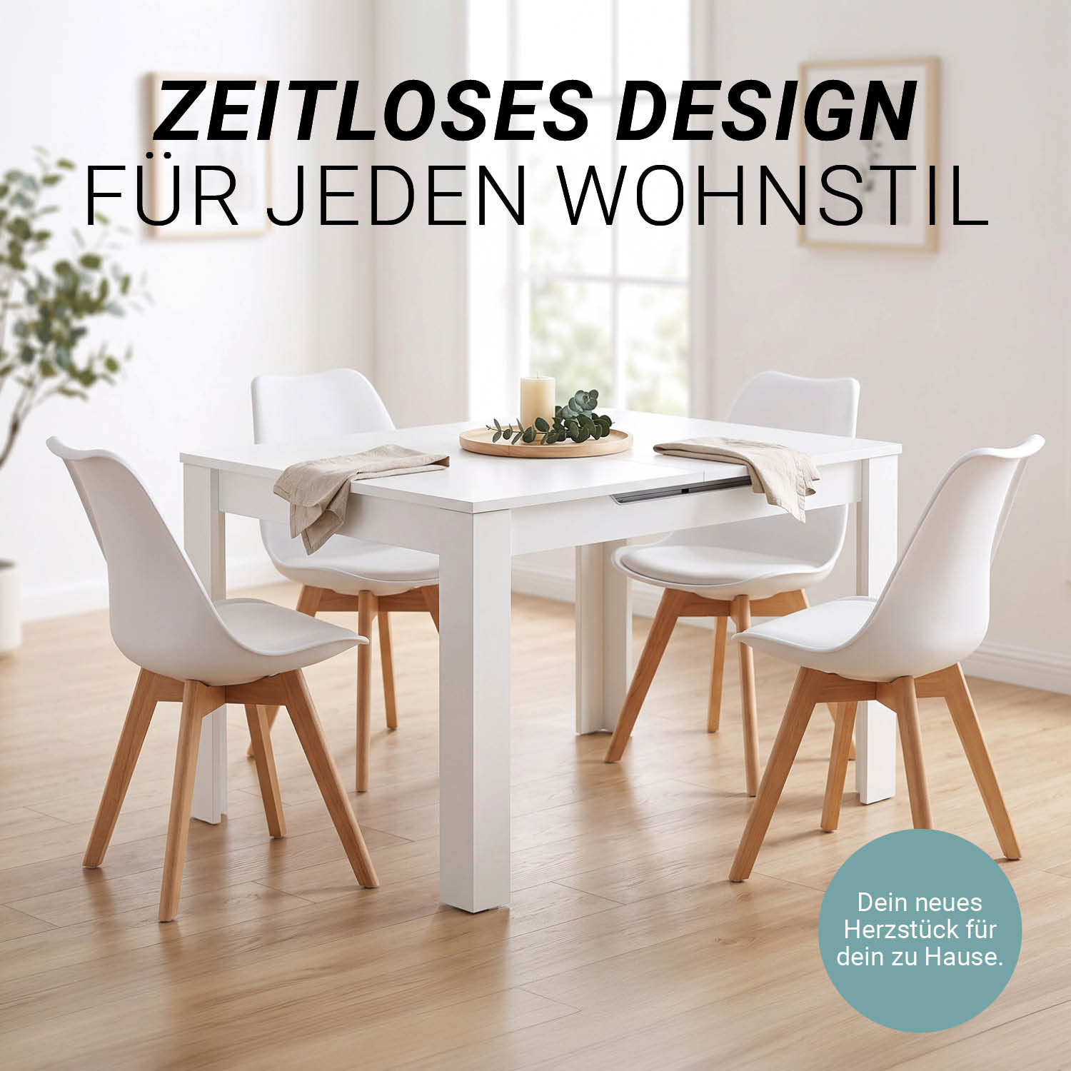 Modern Dining Table Kitchen Table Wooden Table 125x80 cm White 6 Seater Extendable