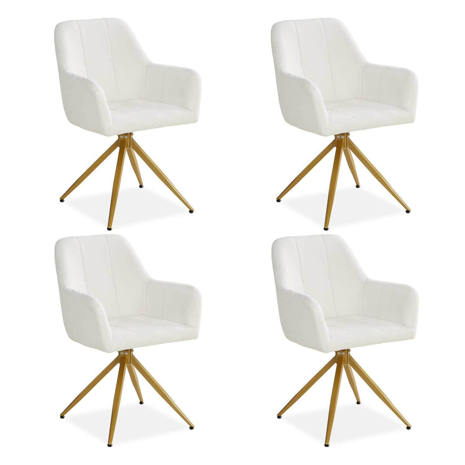 White dining chair with soft fabric upholstery and gold swivel metal base elegant modern upholstered chair for dining room kitchen or living room