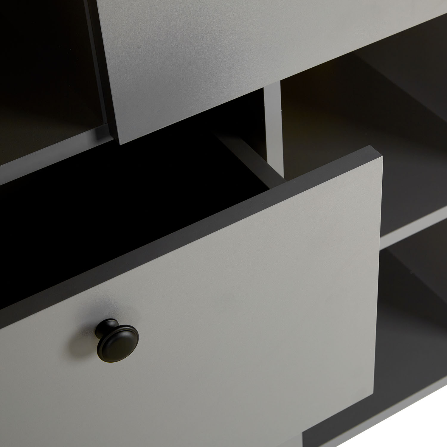 Highboard Sideboard Grey Wood Natural Storage 2 Drawers Cabinet Buffet Credenza Living Room Cupboard