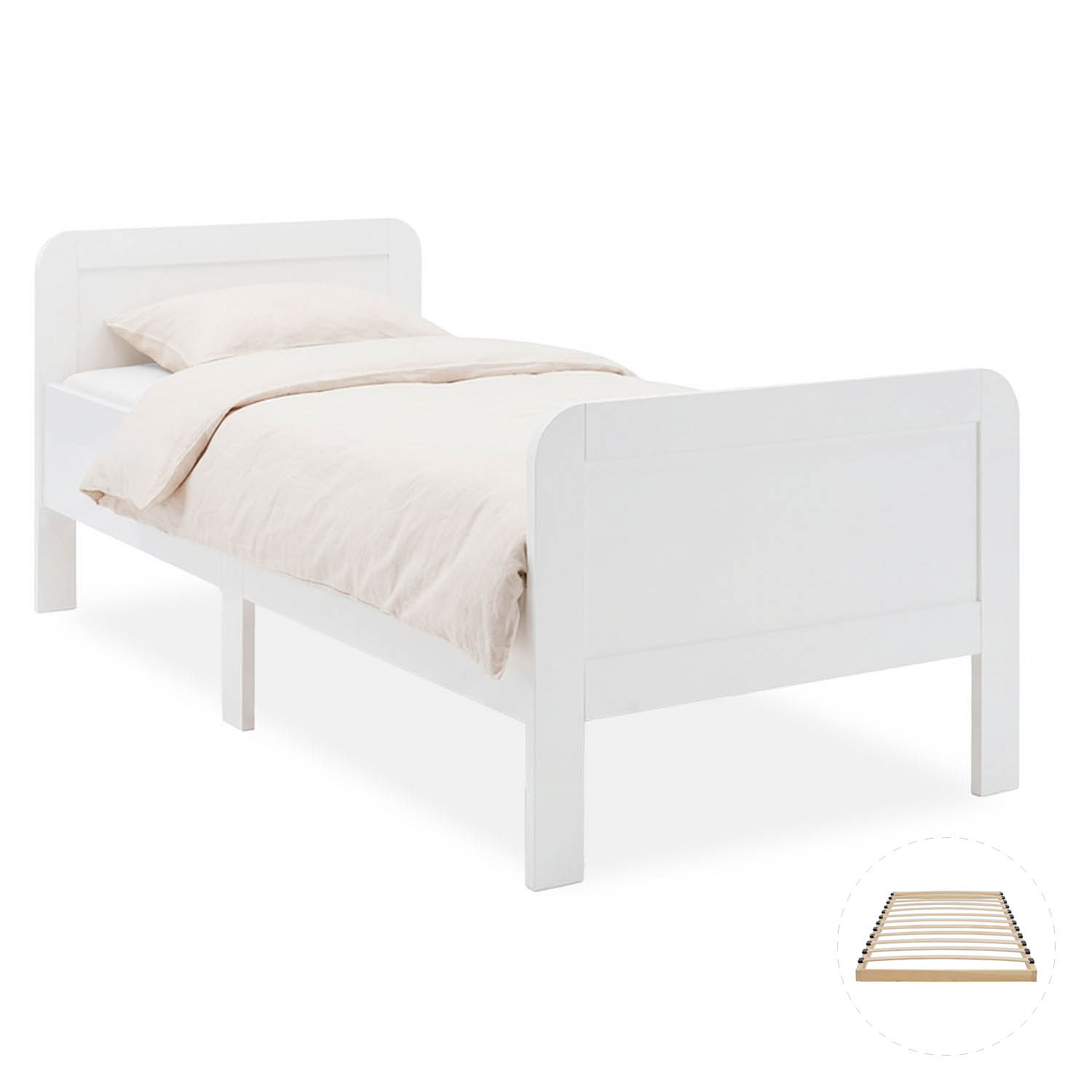 Comfort Bed 90x200 cm White | Senior Bed Height Adjustable with Slatted Frame | Single Bed | Wood
