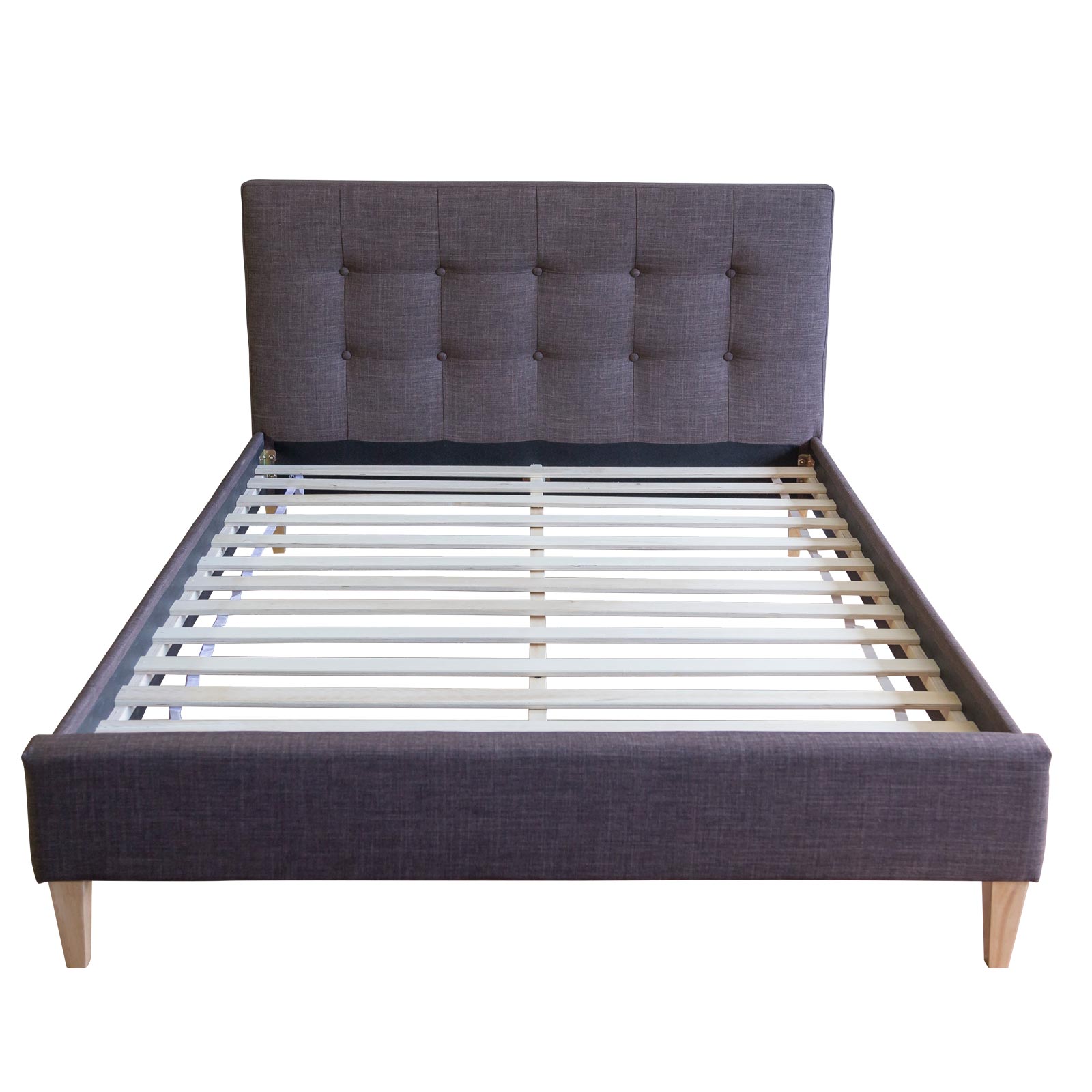 Upholstered bed 140x200 cm brown | futon bed | with slatted frame | double fabric bed frame