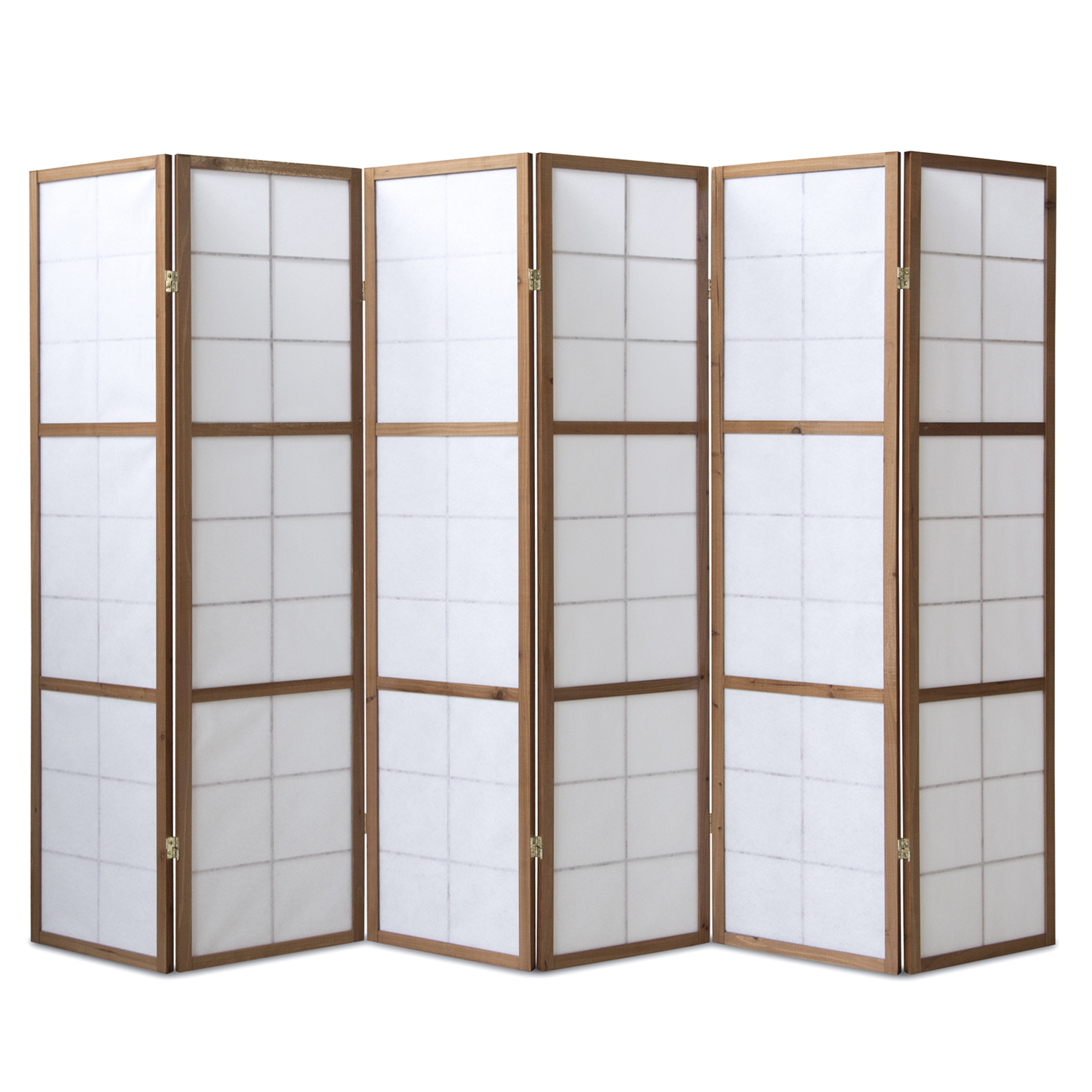 6-Panel Shoji Screen, Brown, 200 cm – Wooden Room Divider & Privacy Screen with White Rice Paper