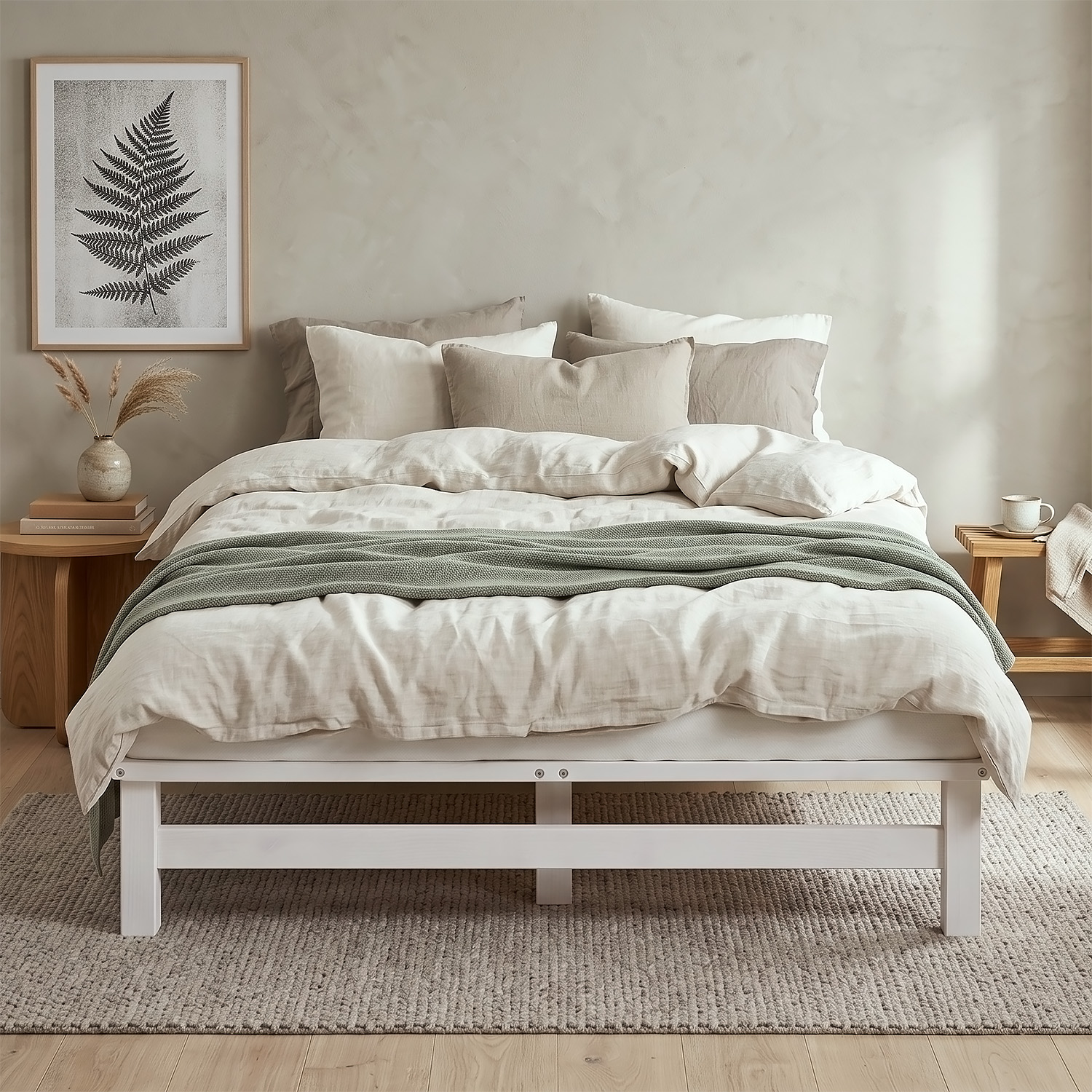 120x200 cm White Pallet Bed – Wooden Double Bed with Mattress & Slatted Base for Teen Rooms, Guest Rooms, and Bedrooms