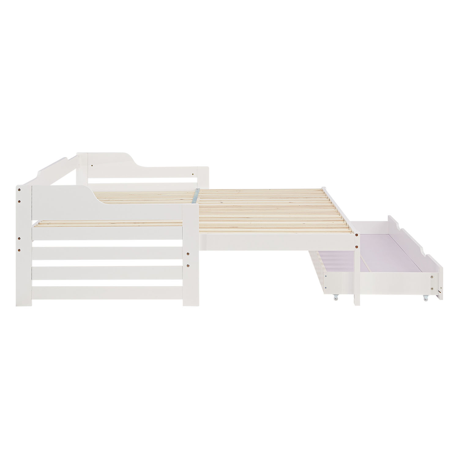 Wood Bed 90x200 cm White | Extendable to Double Bed | Storage | with Slatted Frame | Kids Youth Guest Bedroom