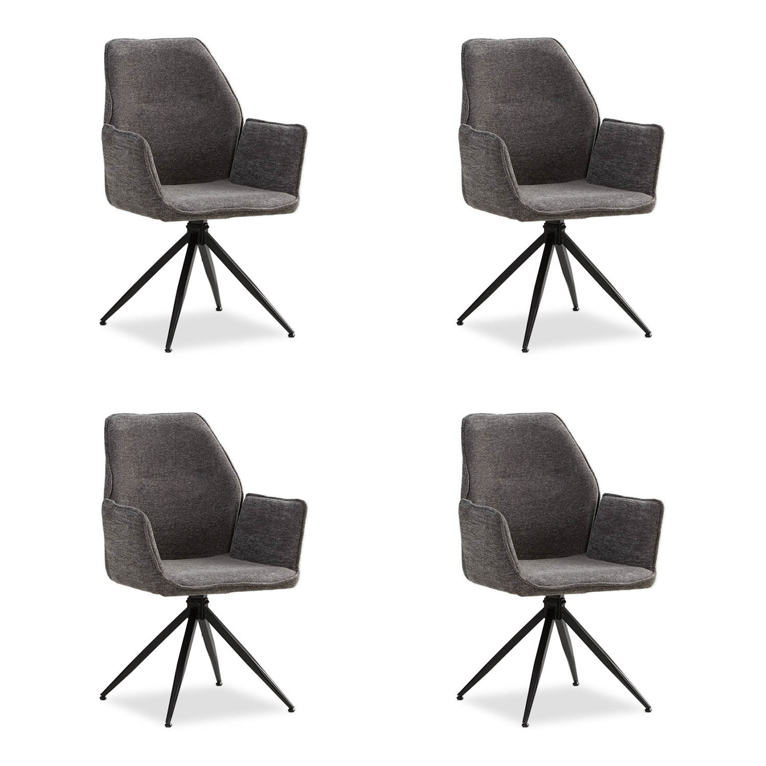 Upholstered Chair Chenille Wool Grey | Set of 4 | swivel | with Armrests | Kitchen Dining Room Office
