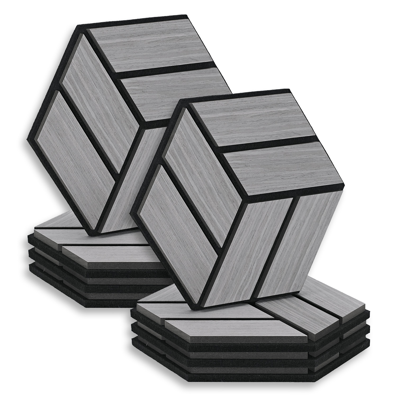 Acoustic Panels Wall Panels Hexagon Honeycomb 30 x 26 cm Grey | Wood | 8-piece Set | 3D