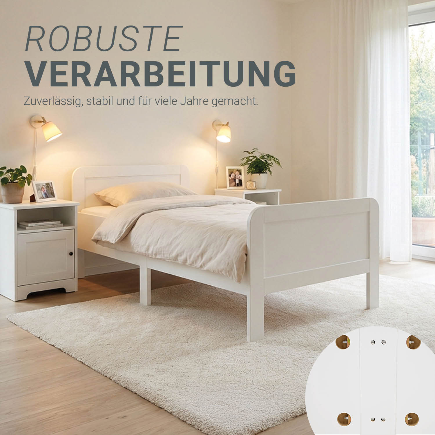 Comfort Bed 90x200 cm White | Senior Bed Height Adjustable | Single Bed | Wood | without Slatted Frame