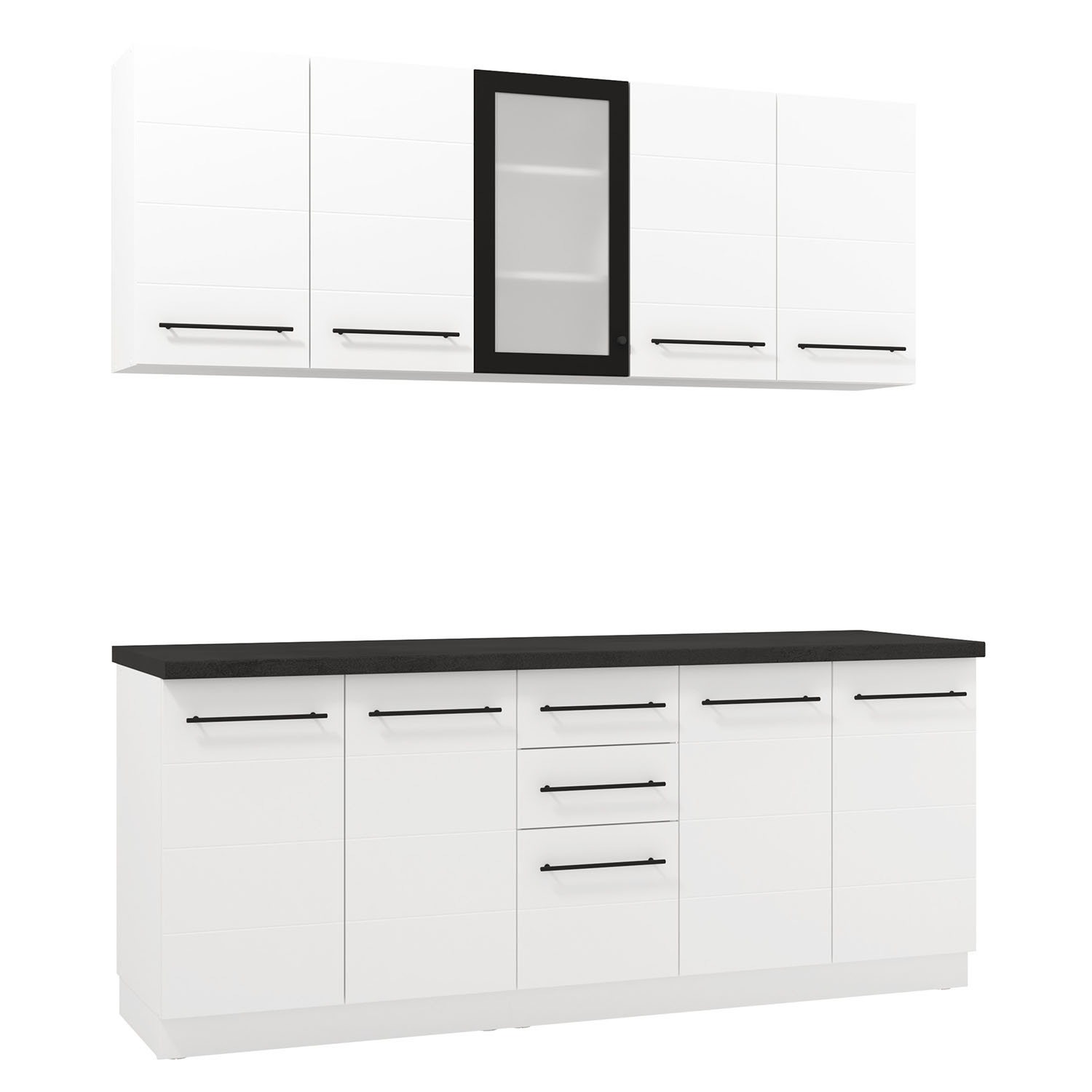 200 cm White Kitchen Unit – Modern Kitchen Unit Without Appliances, Featuring Storage Space
