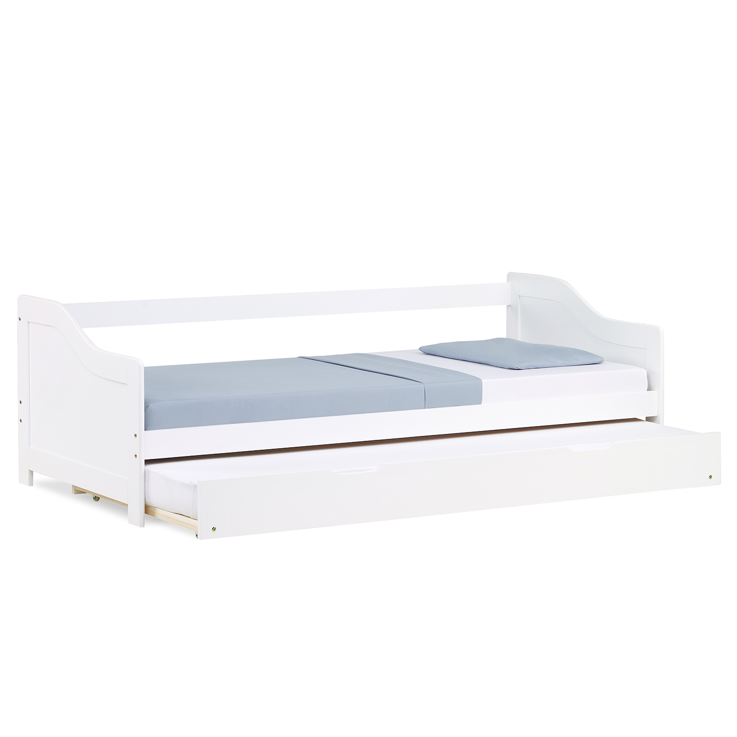 Gästebett Holzbett 90x200 cm Weiß Grau Tagesbett ausziehbar Jugendbett Ausziehbett Funktionsbett 2 Matratzen