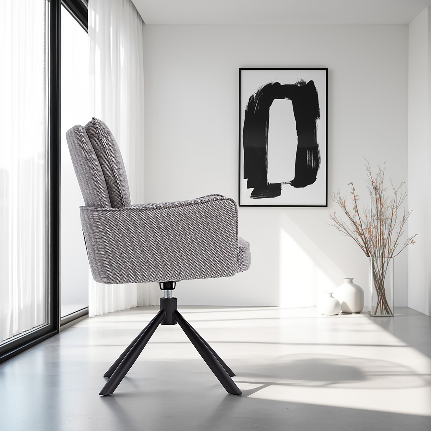 Dining Chair Set of 6 Modern Egg Chairs Grey Fabric Armchairs Dining Room Chairs Upholstered Chairs Eames Chairs