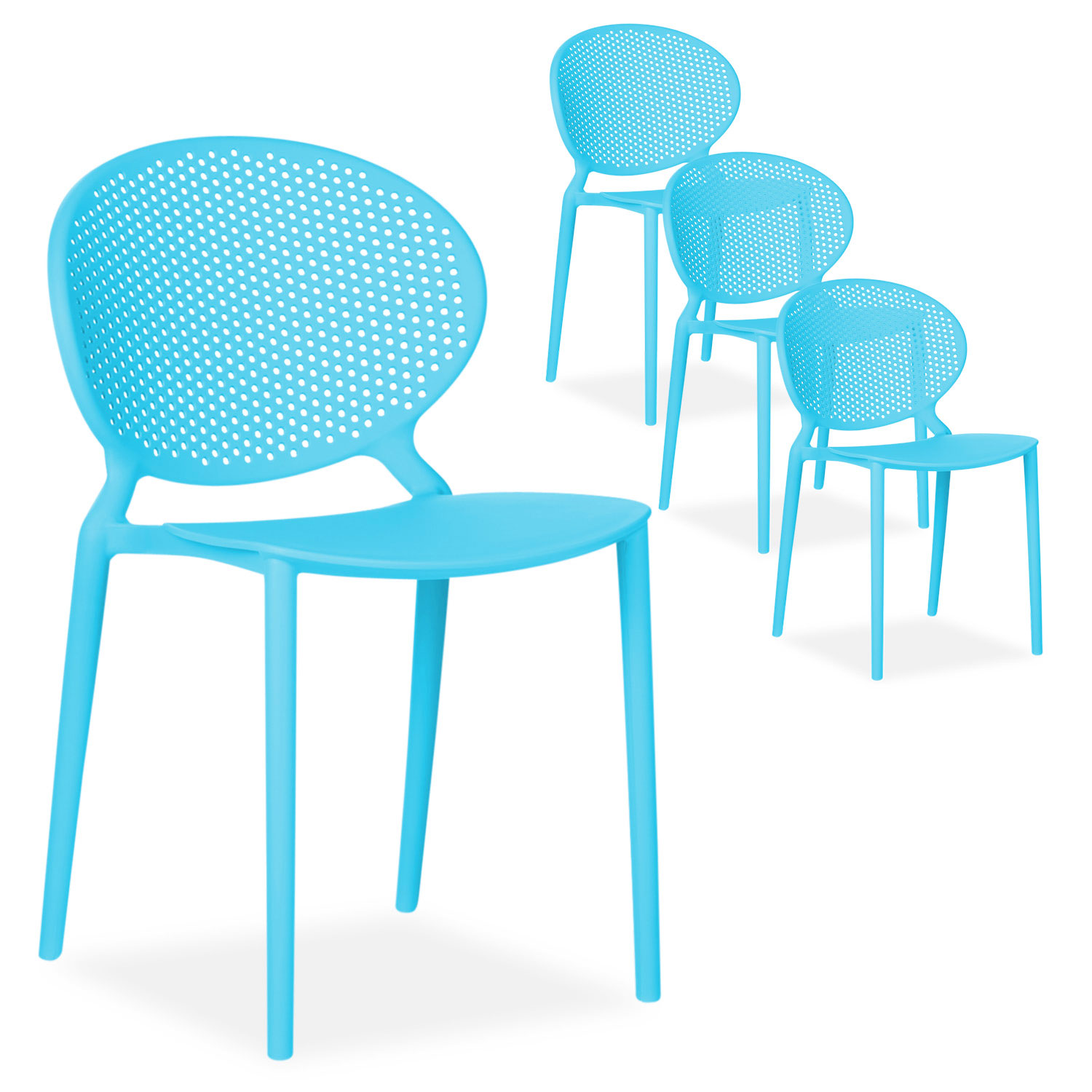 Modern Garden chair Set of 4 Blue Camping chairs Outdoor chairs Plastic Stacking chairs Kitchen chairs