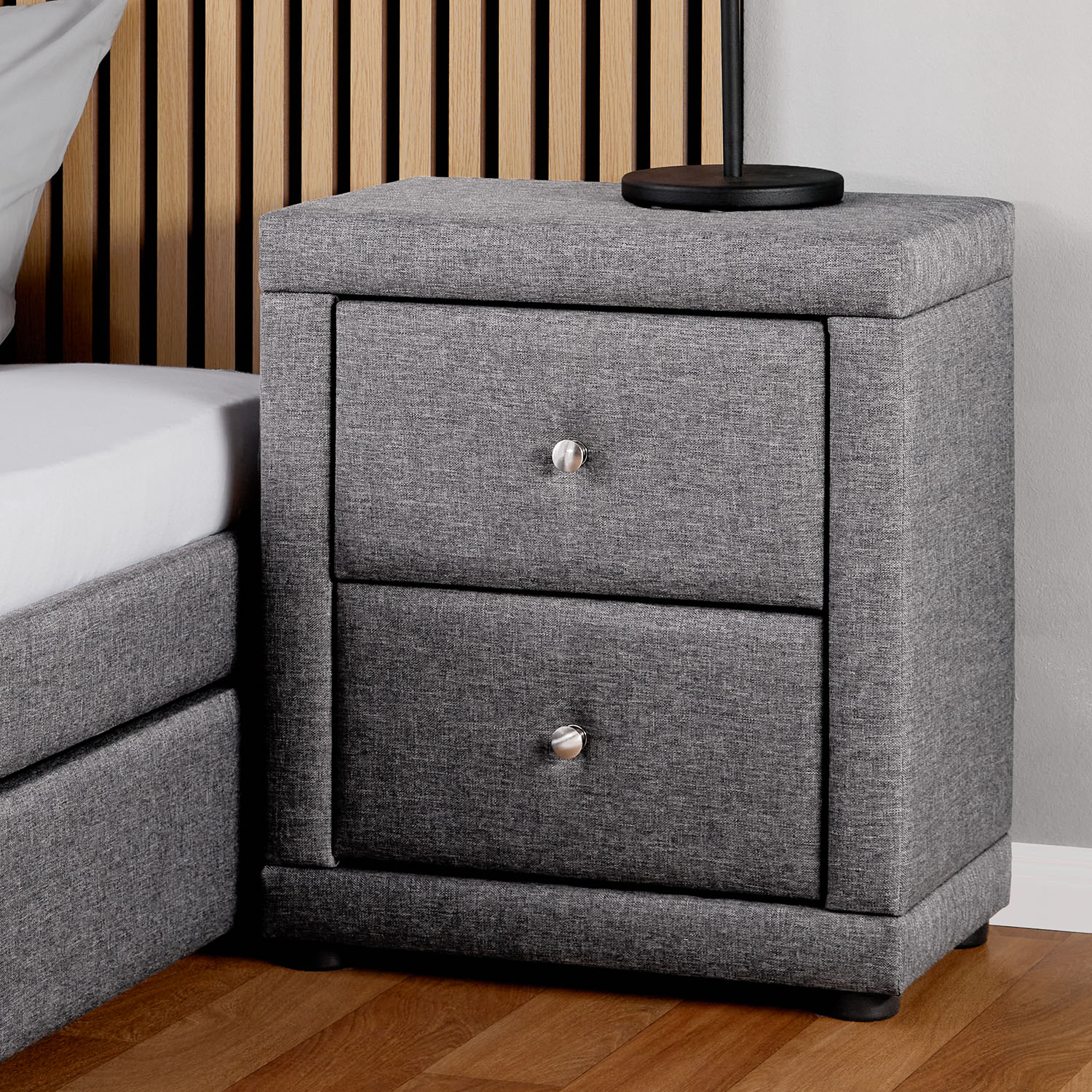2 Bedside tables Nightstand bedroom 2 Chest drawers Side table Grey fabric