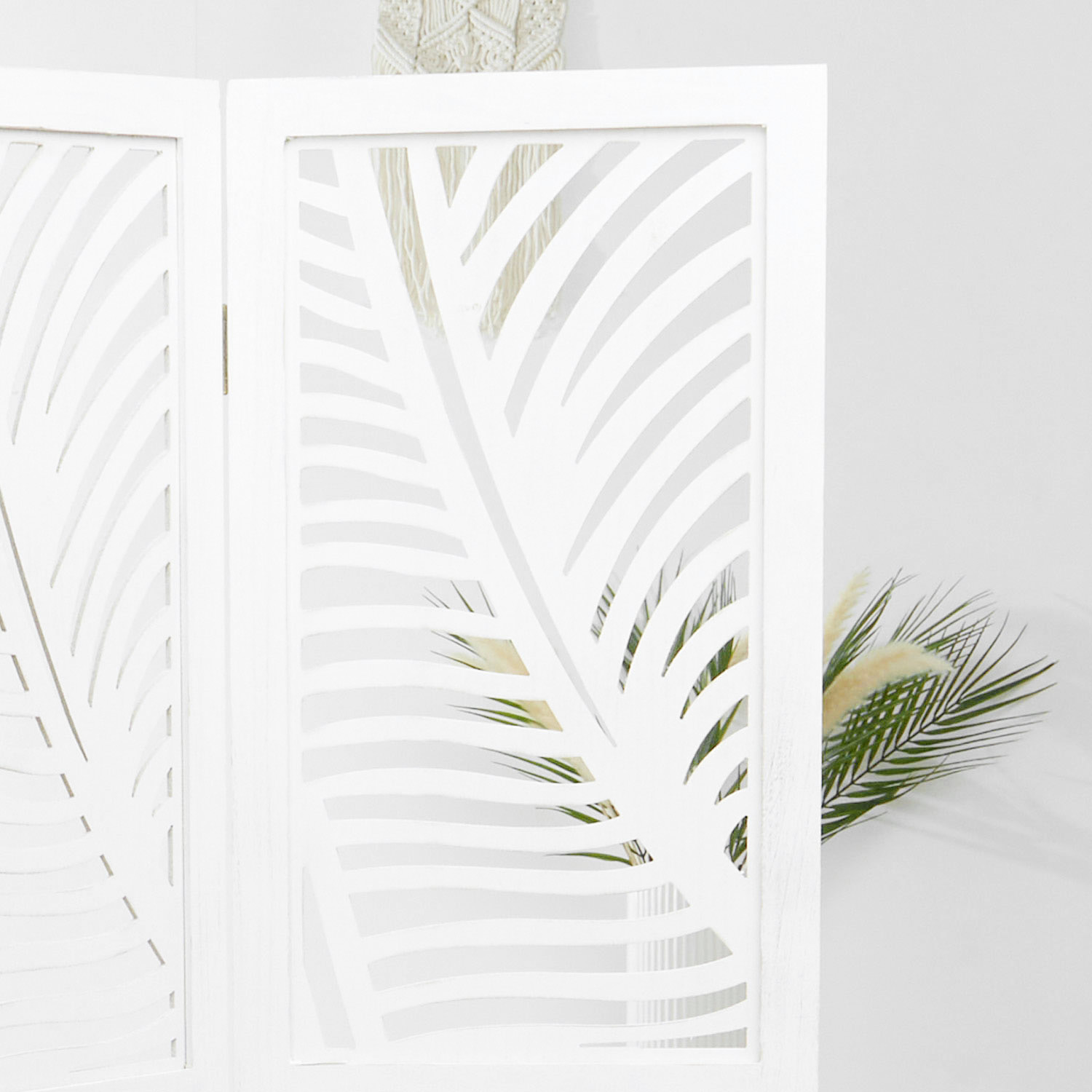 Paravent White Rattan-Style Decorations | 3-panel | Wood | Room Divider Partition Privacy Screen